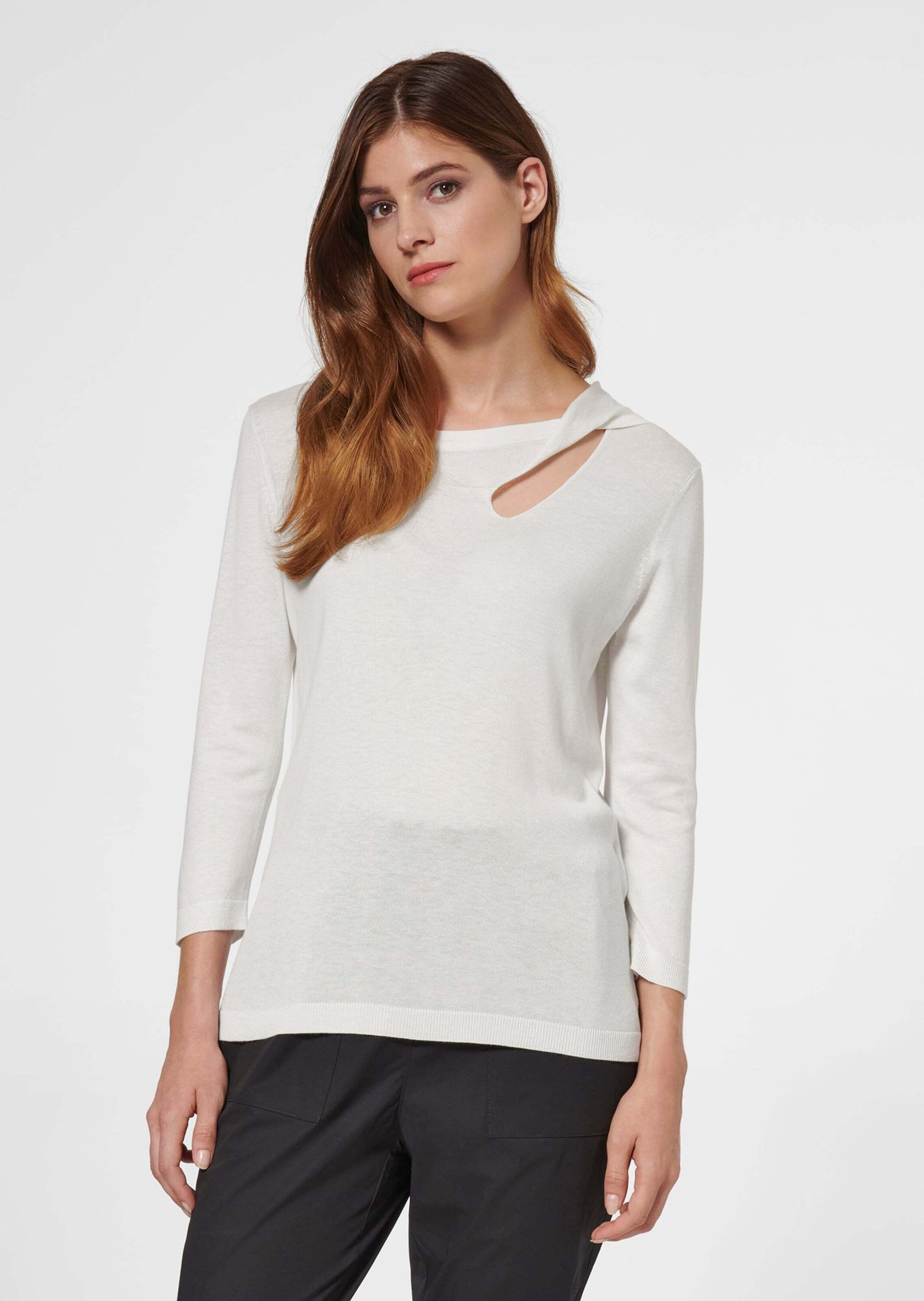 MADELEINE Longpullover »Pullover Feinstrick-Pullover mit 3/4-Ärmeln und Cut-out«