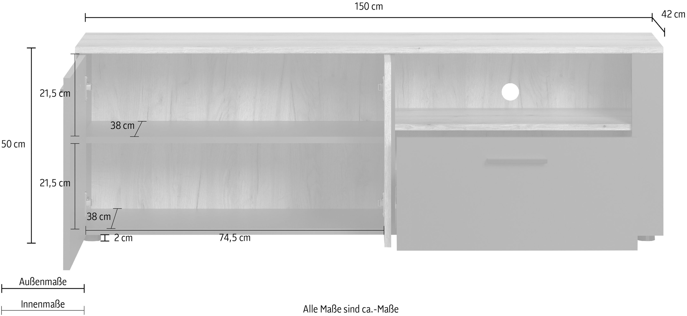 Home affaire TV-Bank »Estepona« 1 Stk. tlg. TV-Board, 2 Türen, 1 Schublade, 1 Fach - (B/T/H) 150/42/50 cm