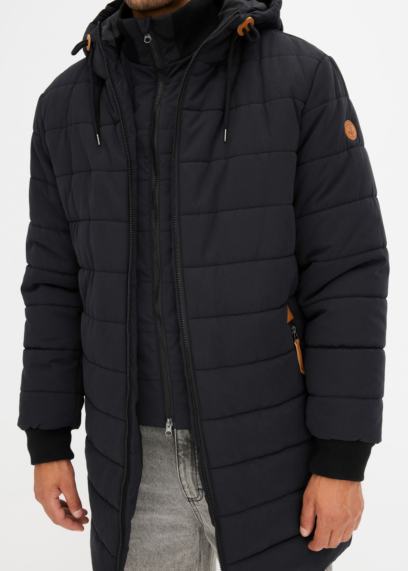 bonprix Steppjacke mit Lederimitat-Details, wattierte Fütterung, Regular Fi günstig online kaufen
