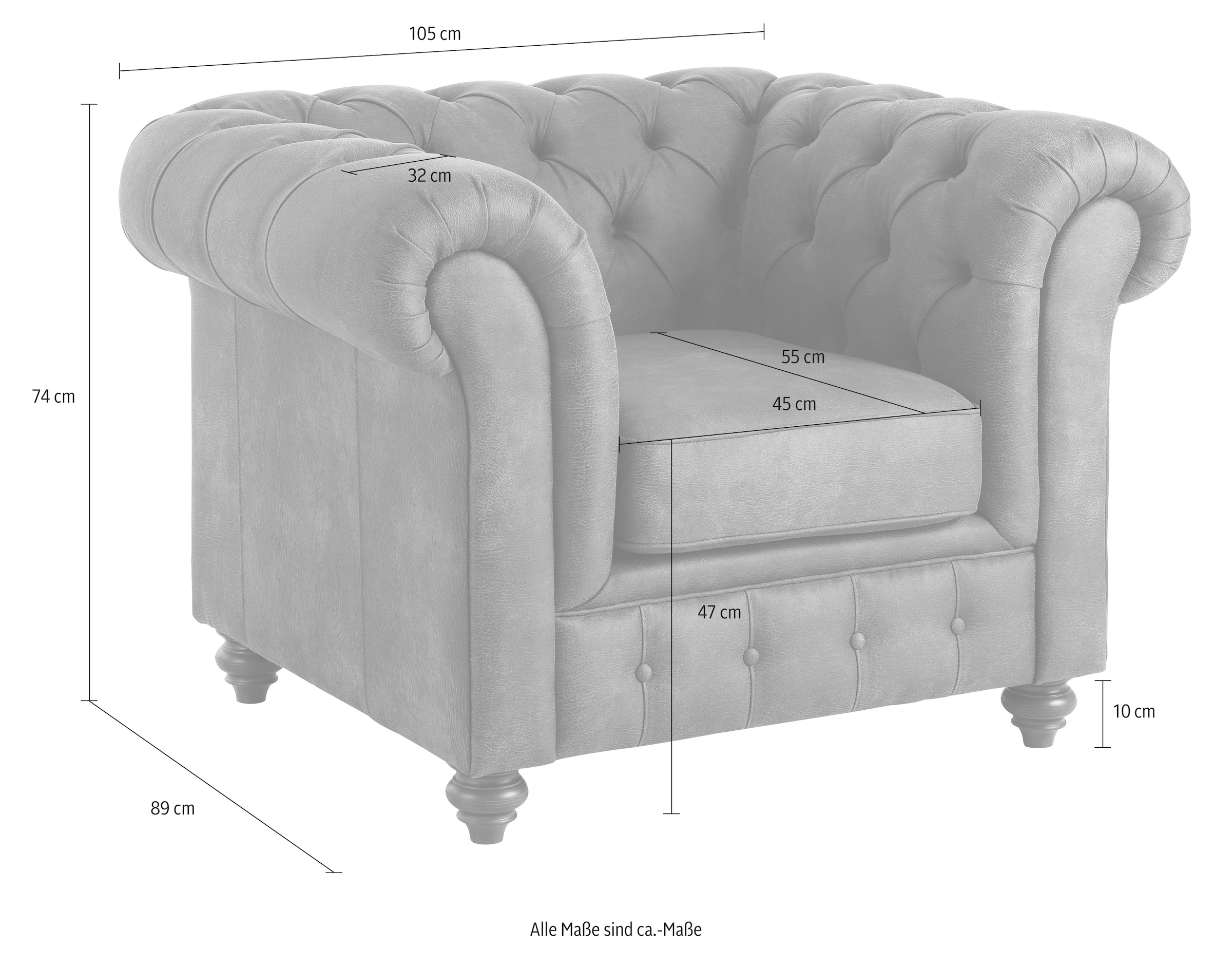 Home affaire Sessel »Chesterfield B/T/H: 105/69/74 cm«, mit hochwertiger Knopfheftung, auch in Leder