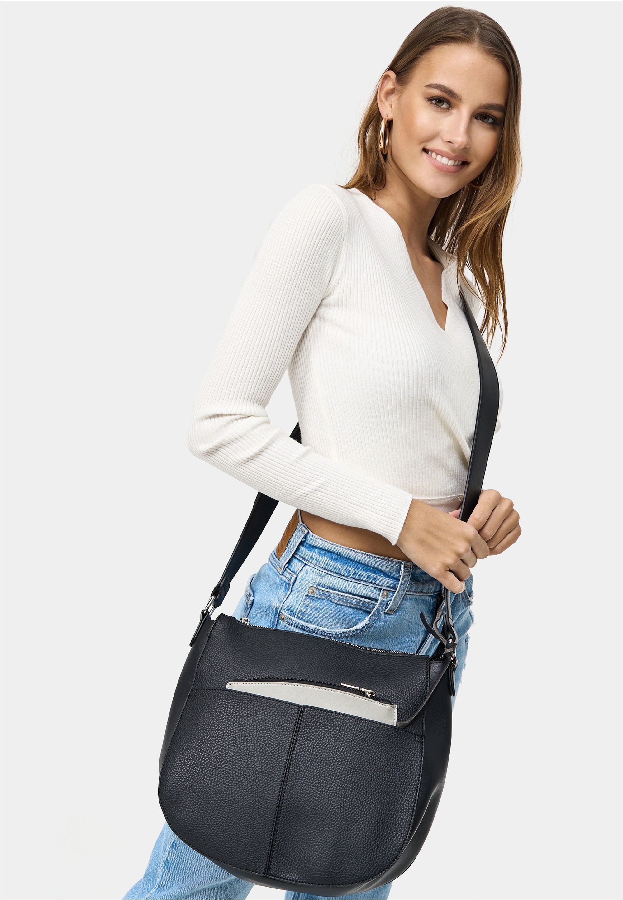 Schultertasche HARPA "CLAUDIA", Damen, Gr. B/H/T: 9cm x 29cm x 35cm, schwarz, Lederimitat, mehrfarbig, Taschen Schultertasche, inklusive kleiner Kosmetiktasche 3