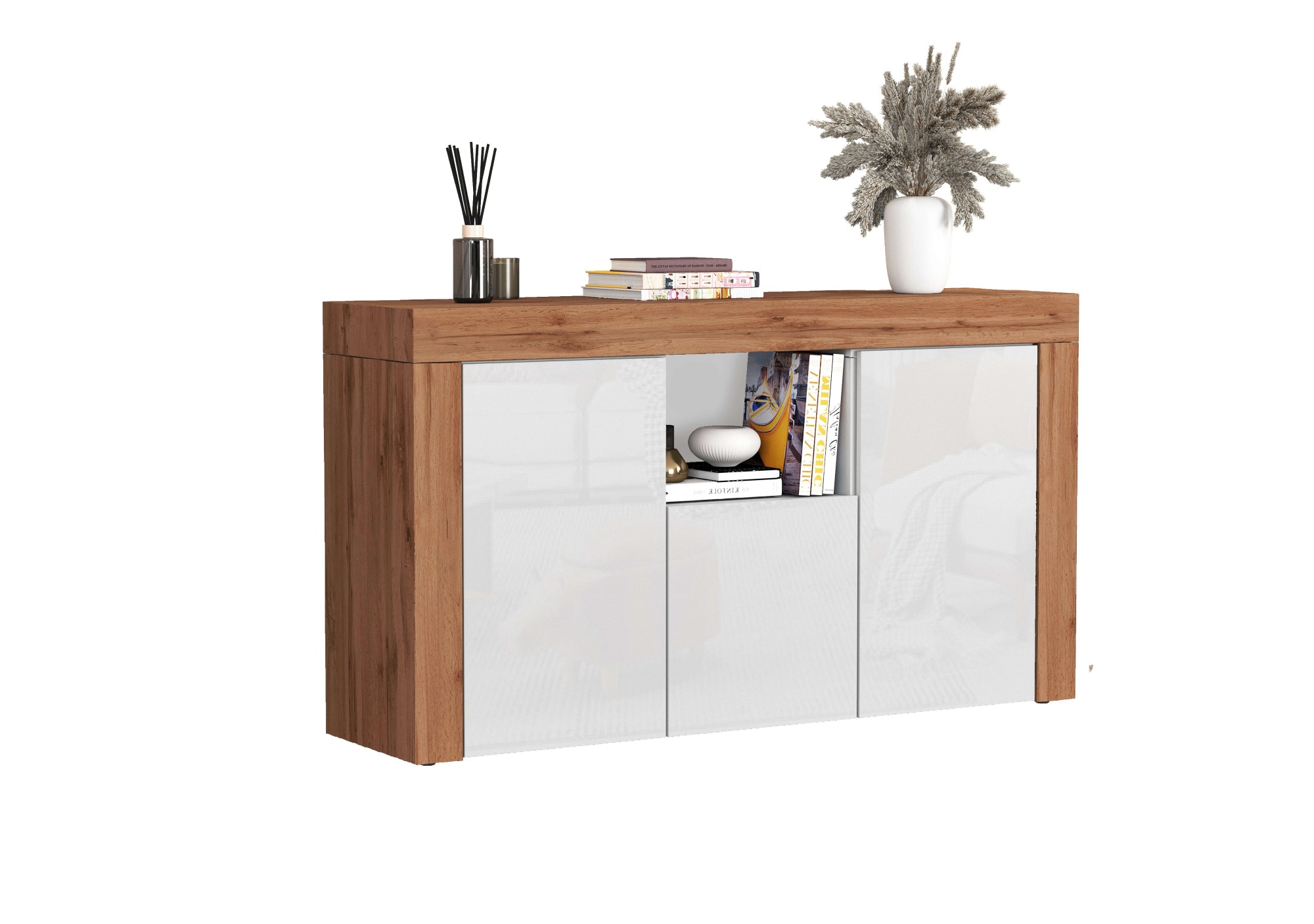 INOSIGN Sideboard »CHRONOS Breite 155 cm mit 3 Türen, 1 offenes und 6 geschlossene Fächer«, (1 St.), Sideboard,Kommode, Schrank, Grifflos mit Push to Open, Made in Italy