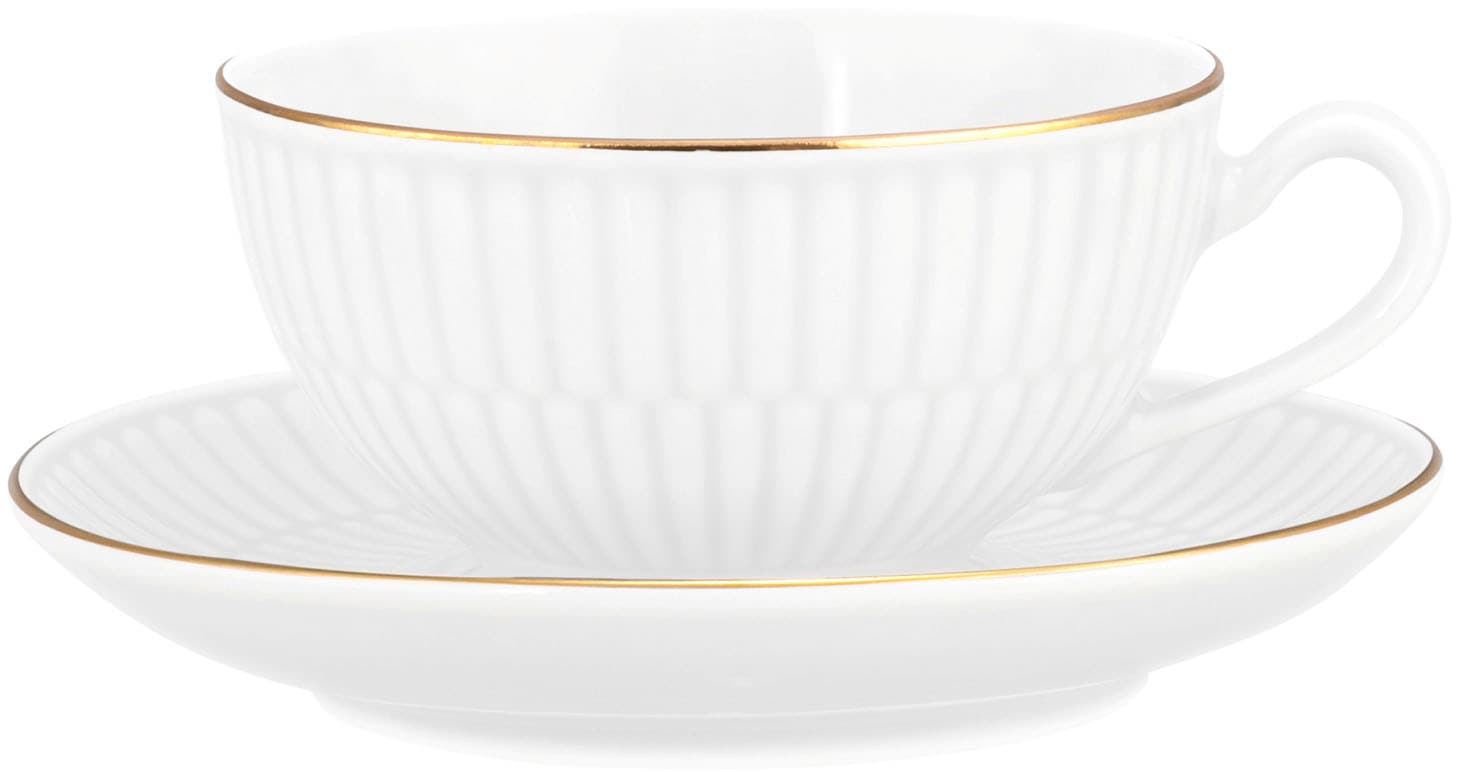 Seltmann Weiden Geschirr-Set »Teeservice 18-teilig klein Amina weiß mit Goldrand« Teller, Tassen, weiß, Amina