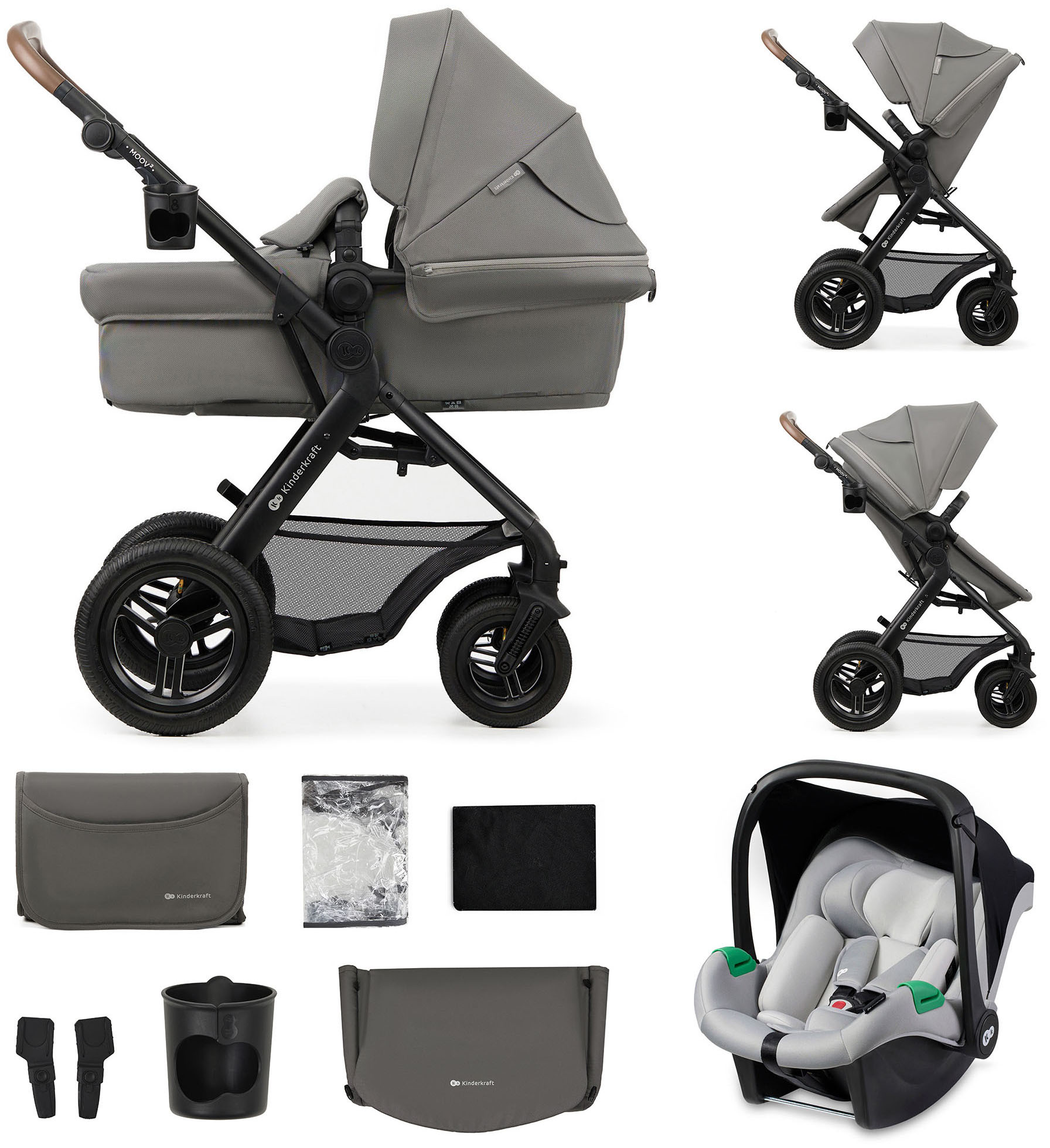 Kinderkraft Kombi-Kinderwagen "MOOV 2 Air 3IN1" 27 kg mit Luftreifen