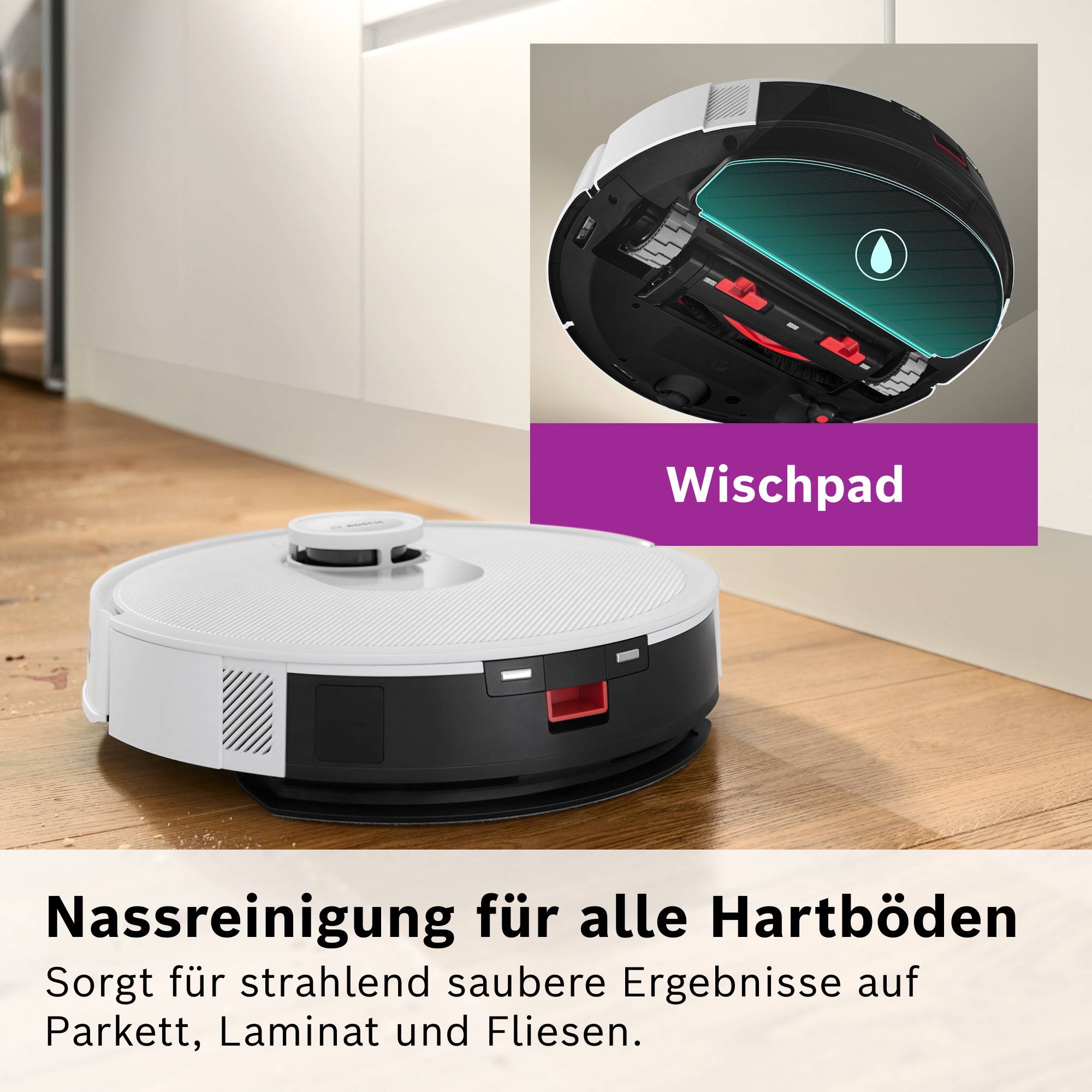 BOSCH Saugroboter »Spotless BCRC1W, Saugroboter mit Wischfunktion, 11.000 Pa Saugkraft«, Ladestation, einfache Navigation mit Infrarot-Licht, Carbon Bürste