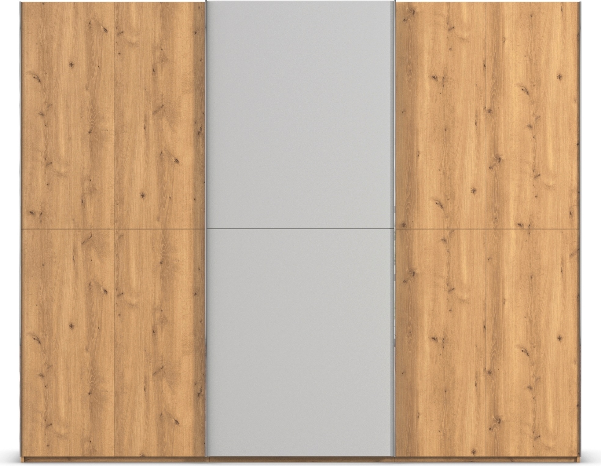 rauch Schwebetürenschrank »Kleiderschrank Schrank Garderobe Schlafzimmerschrank SCALE-WOOD«, edle geteilte Front in massiver Asteiche mit Glastüren MADE IN GERMANY