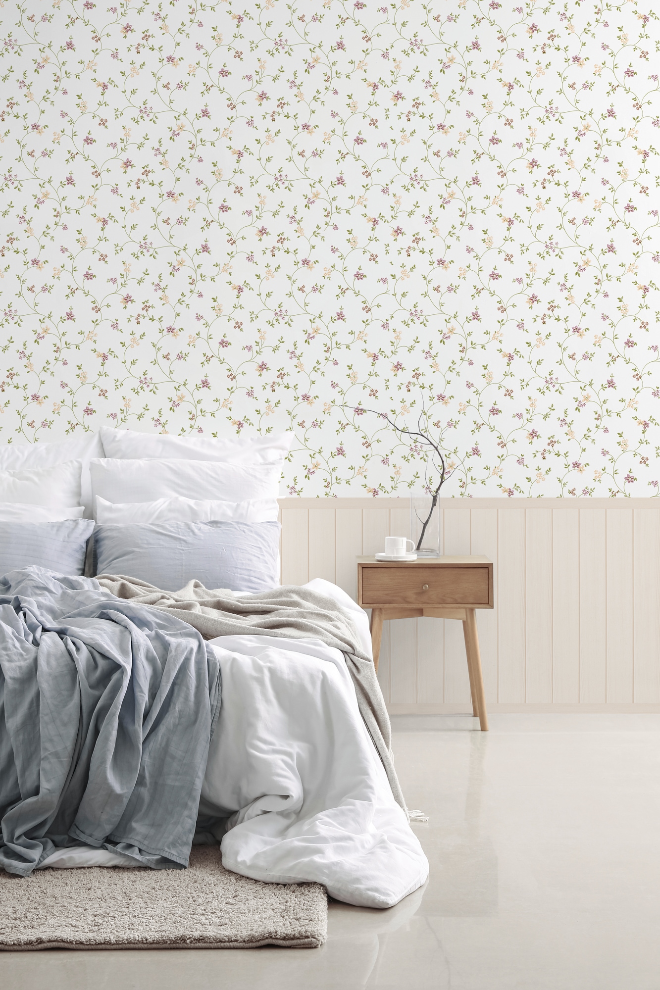 living walls Fototapete "Wallpanel Tapete Wandpaneele Motivtapete Blümchen Natur" matt strukturiert Vliestapete Landhaus für Schlafzimmer Küche Wohnzimmer Wandpaneele