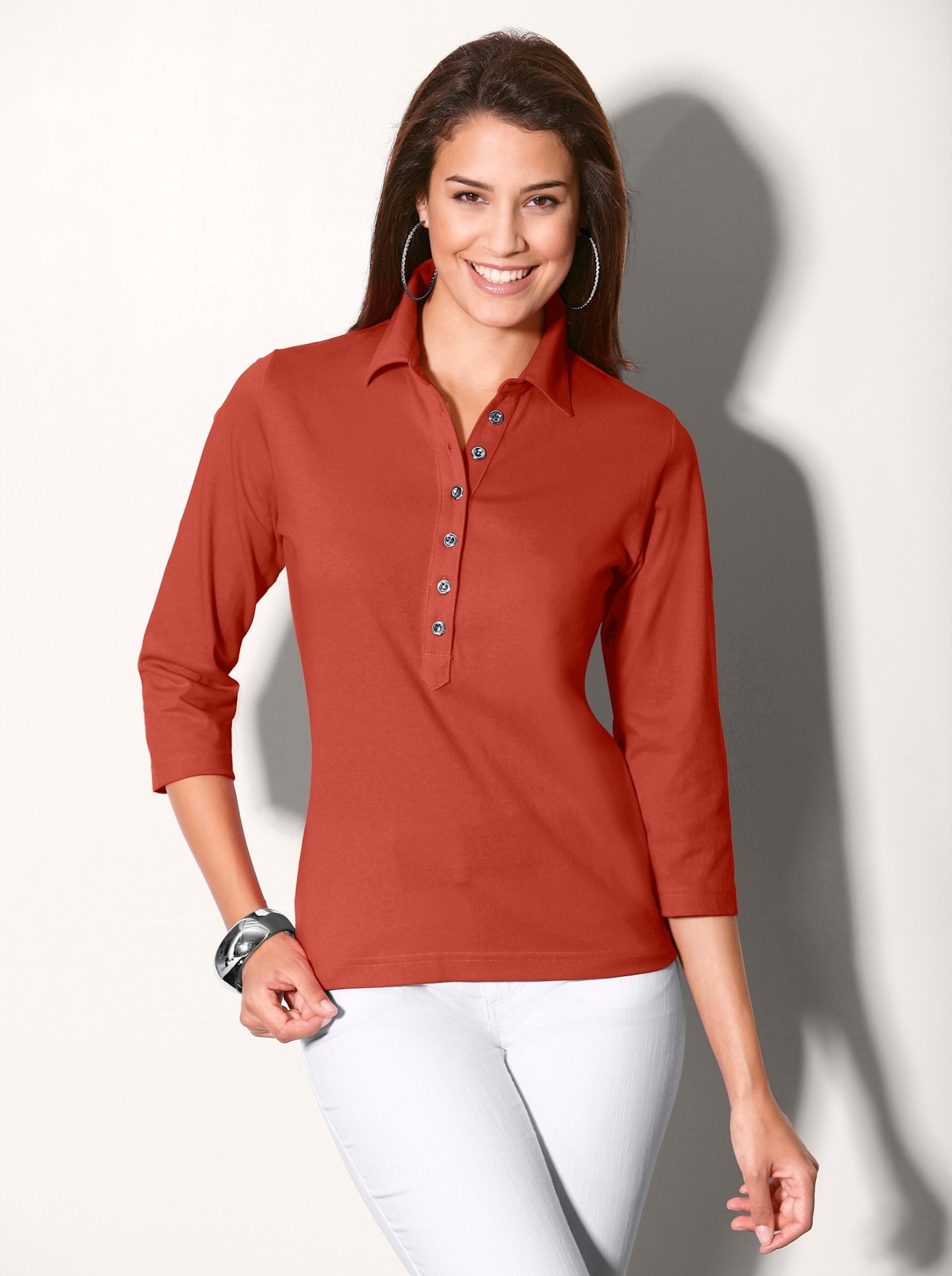 Poloshirt CASUAL LOOKS "Poloshirt", Damen, Gr. 54, rot (rostrot), 50% Baumwolle, 50% Modal, unifarben, ohne Ausschnitt, Shirts