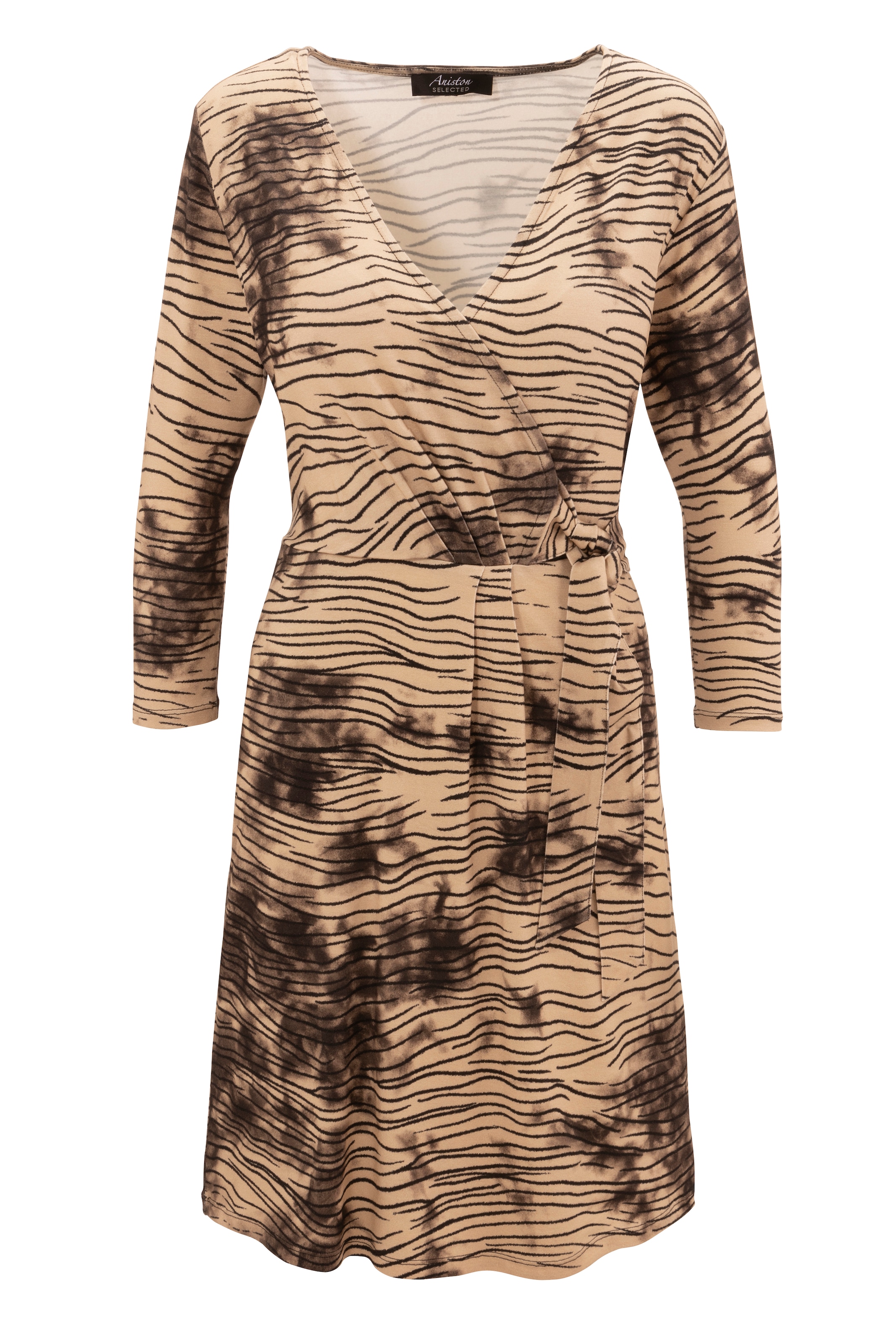 bestellen BAUR SELECTED - Jerseykleid, in KOLLEKTION Aniston NEUE Wickeloptik und Animal-Print online mit Ausschnitt |