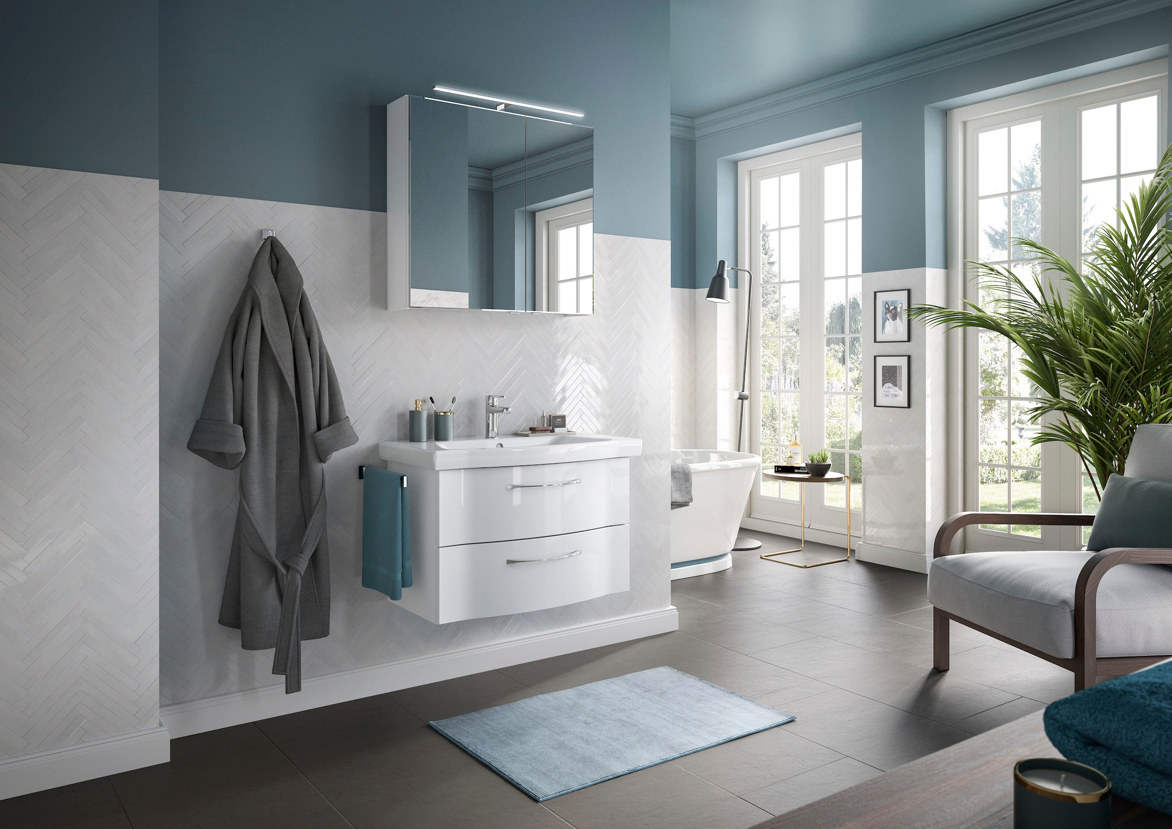 Saphir Spiegelschrank »6005 Sprint Badschrank, 2 Spiegeltüren, 2 Einlegeböden, 75 cm breit«, inkl. LED-Beleuchtung, Türdämpfer, Schalter-/Steckdosenkombination