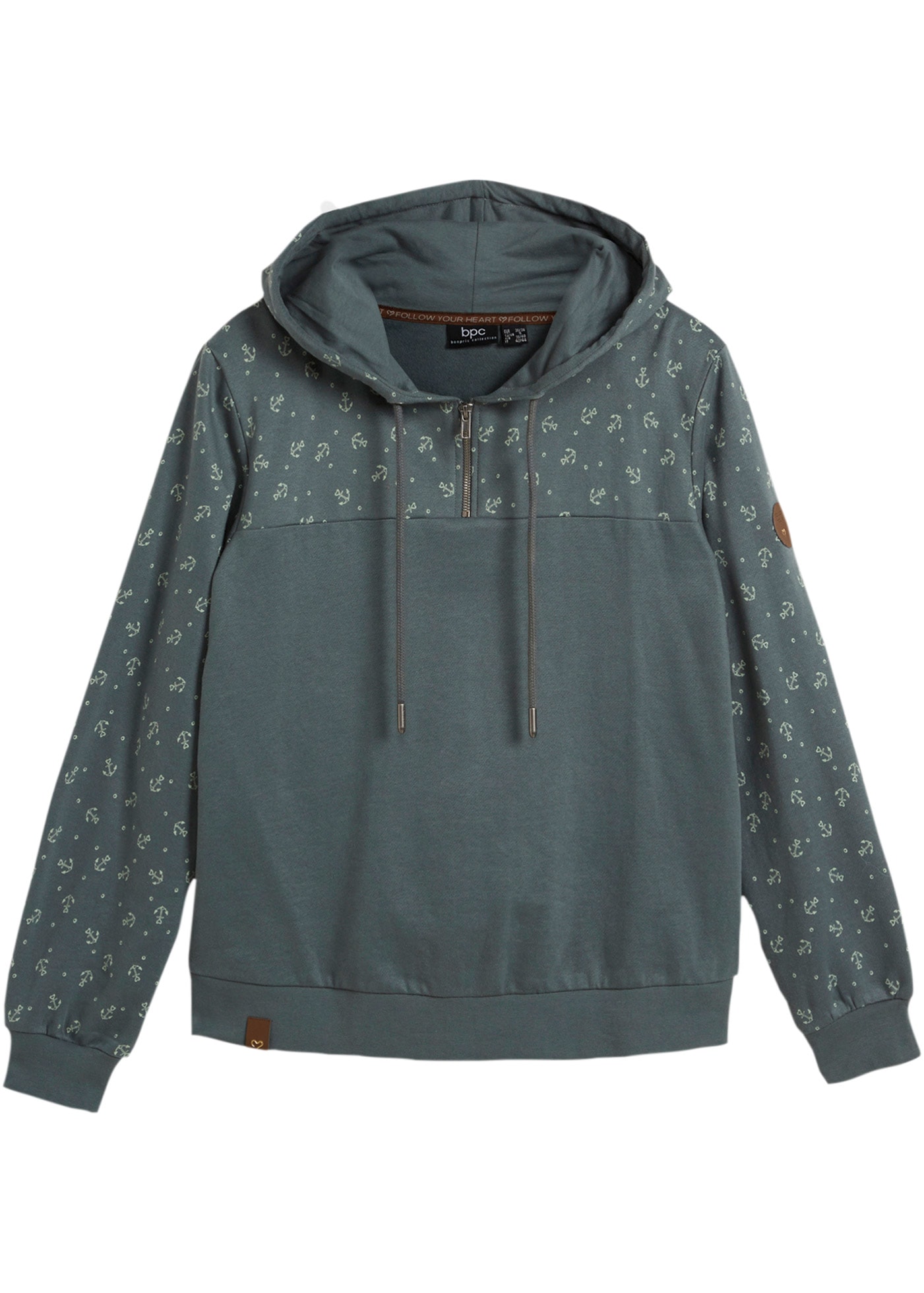 bonprix Hoodie »Kapuzensweatshirt mit Reißverschluss aus reiner Baumwolle«, Kapuzensweatshirt mit Reißverschluss aus reiner Baumwolle
