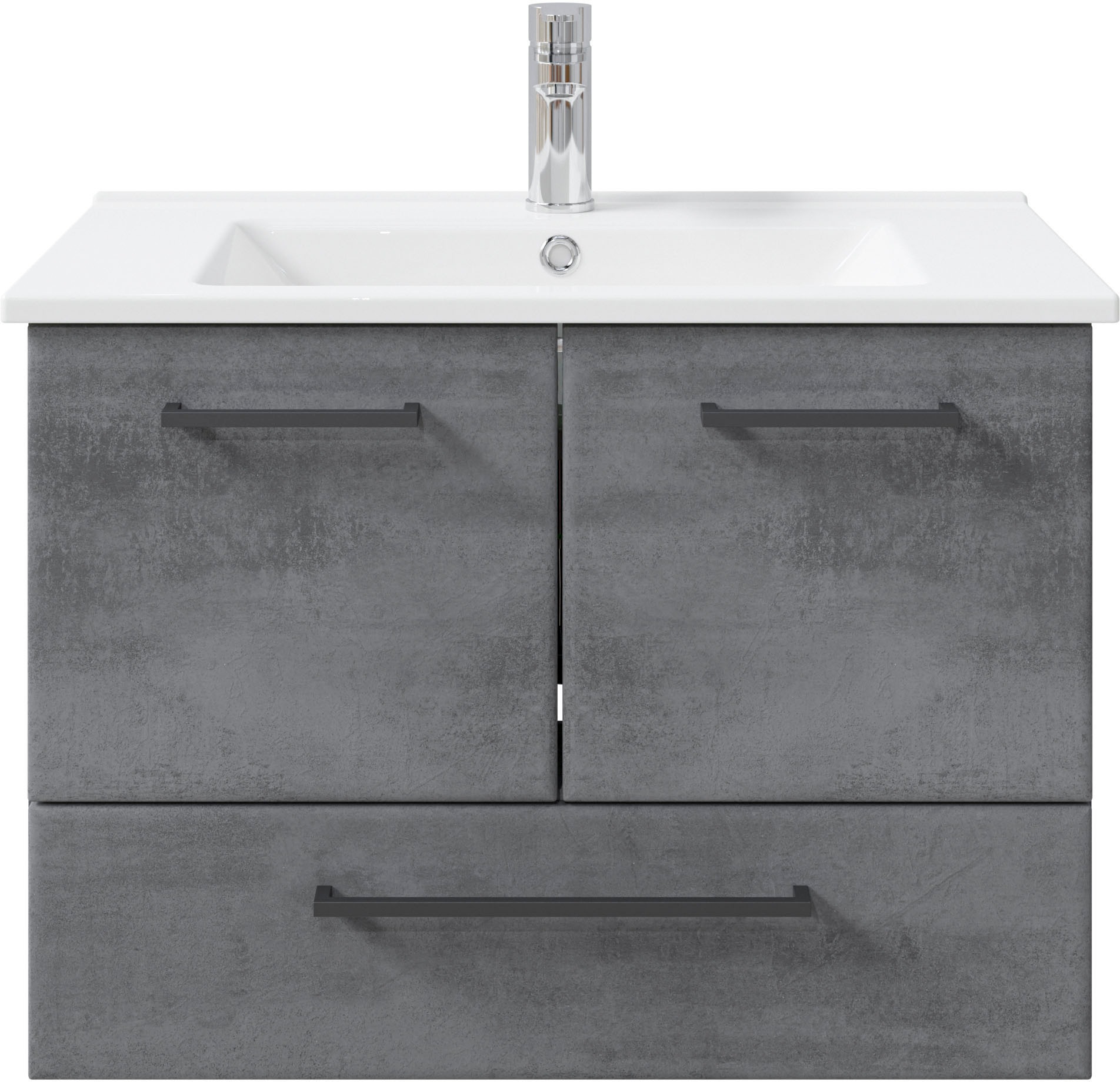 Saphir Badmöbel-Set »Quickset 945 3-teilig, Keramik-Waschtisch mit LED-Spiegelschrank«, (4 St.), Midischrank, 7 Türen, 3 Schubladen, 8 Einlegeböden, inkl. Türdämpfer