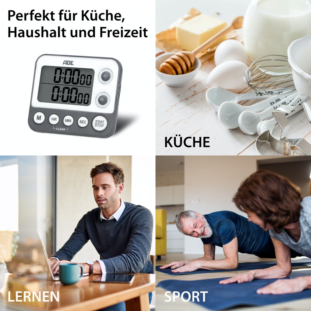 Marken Ade ADE Küchentimer »TD2100«, mit Memory- & Stoppuhr-Funktion und akustischem Alarm zum Stellen und Hängen geeignet Marken Ade ADE Küchentimer »TD2100«, mit Memory- & Stoppuhr-Funktion und akustischem Alarm zum Stellen und Hängen geeignet