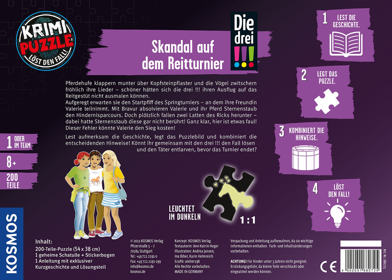 Kosmos Puzzle »Krimipuzzle Die drei !!! Skandal auf dem Reitturnier«, Made in Germany