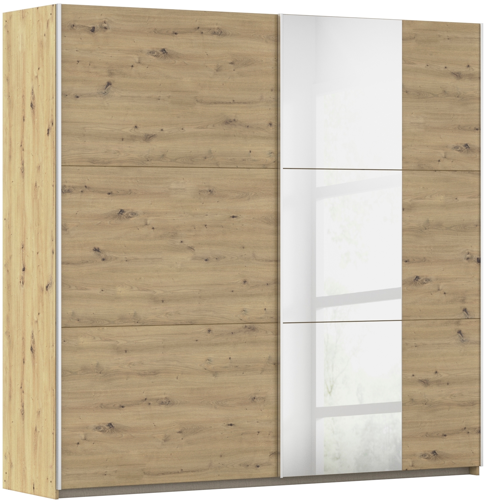 rauch Schwebetürenschrank "Kleiderschrank Drehtürenschrank Schrank Garderobe KRONACH" in 3 Ausstattungen BASIC/CLASSIC/PREMIUM, Breiten 131/175/218/261 cm, optional ohne, mit 1 oder 2 Spiegel, viel Stauraum MADE IN GERMANY