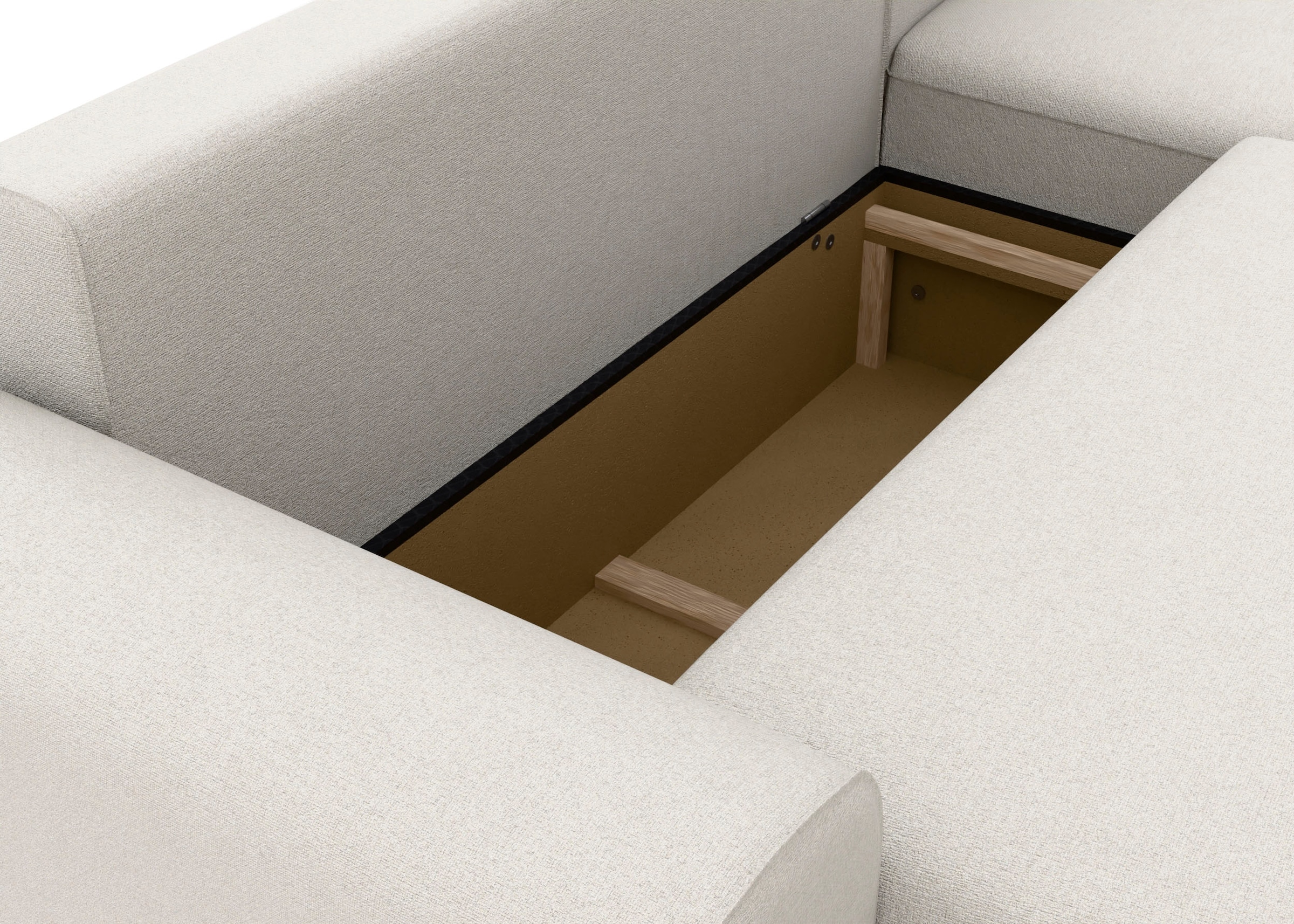 TRENDMANUFAKTUR Ecksofa »Fordon, Schlafsofa mit Bettkasten, Couch in L-Form, Breite 250 cm«, in Struktur LUMOS, 3D-Effekt, sandgrau, Recamiere rechts