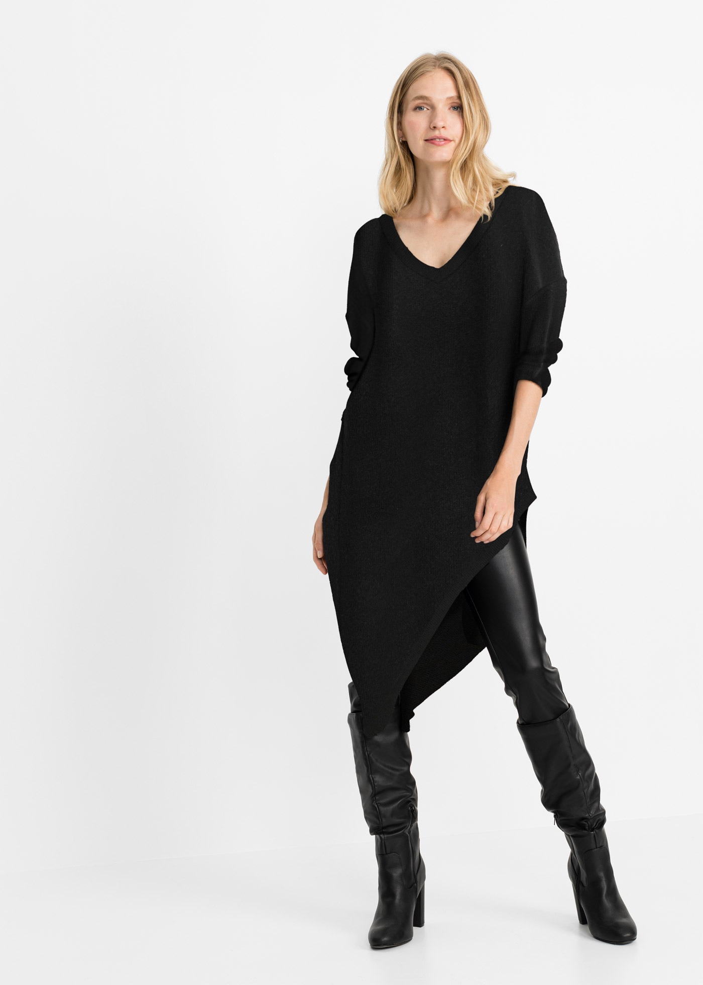 bonprix Longpullover »Long-Pullover« Oversize Passform, asymmetrischer Saum, V-Ausschnitt