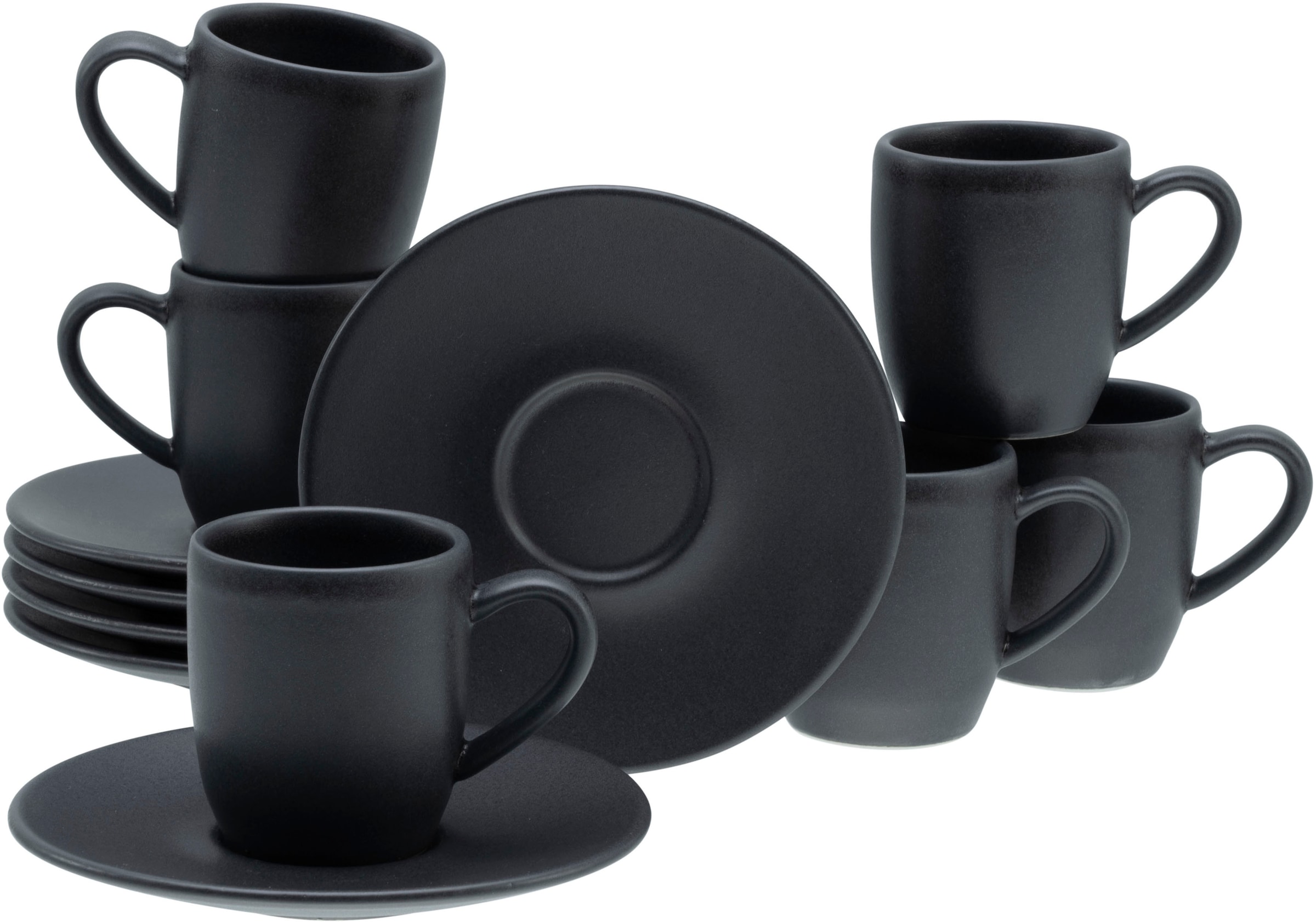 CREATABLE Espressotasse "Soft Touch Black", 96ml, 12 Stk., schwarz, Trinkgefäße, 12-teilig, inkl. Untertasse