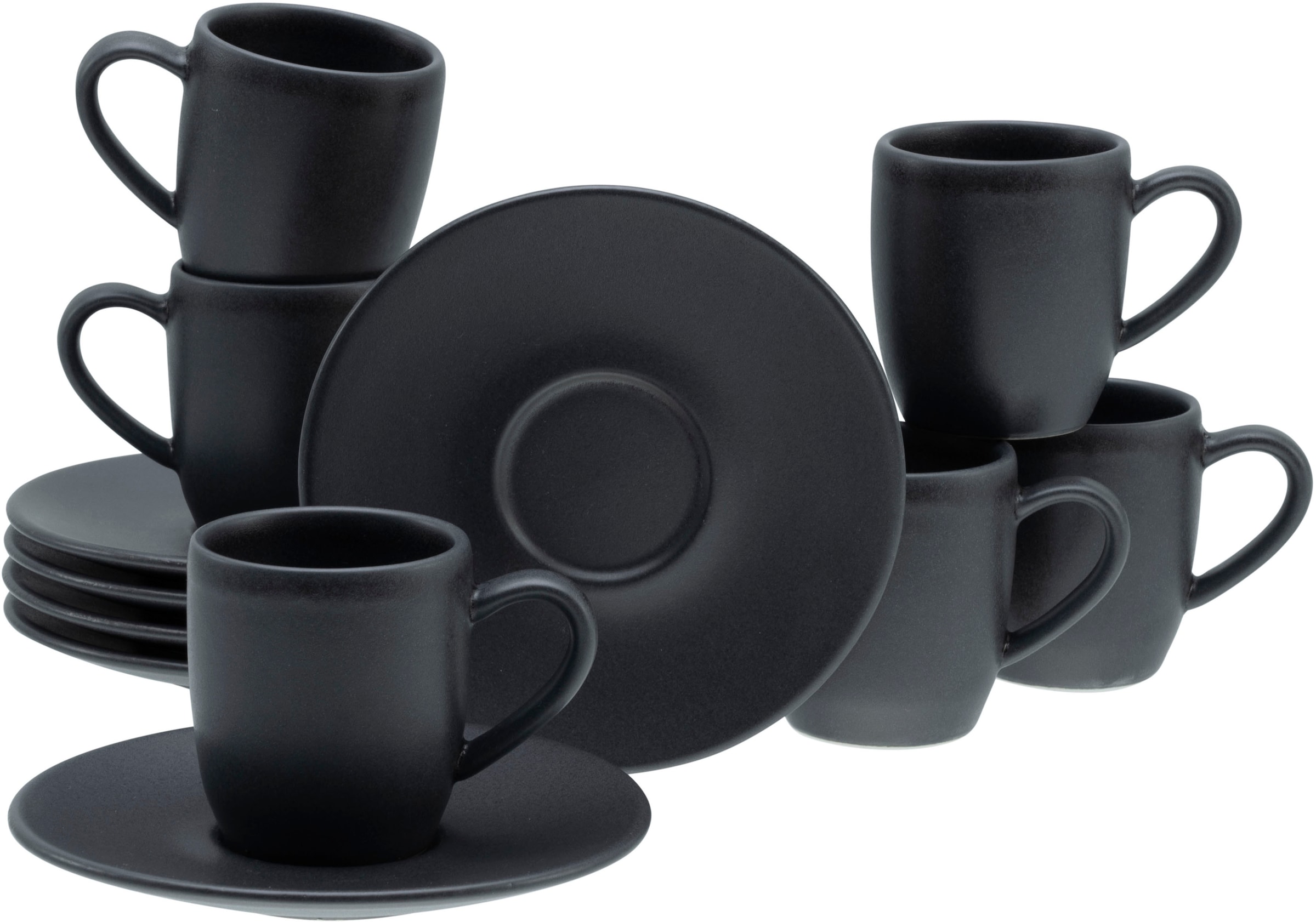 CreaTable Espressotasse "Soft Touch Black", (Set, 12 tlg.), 12-teilig, inkl. Untertasse