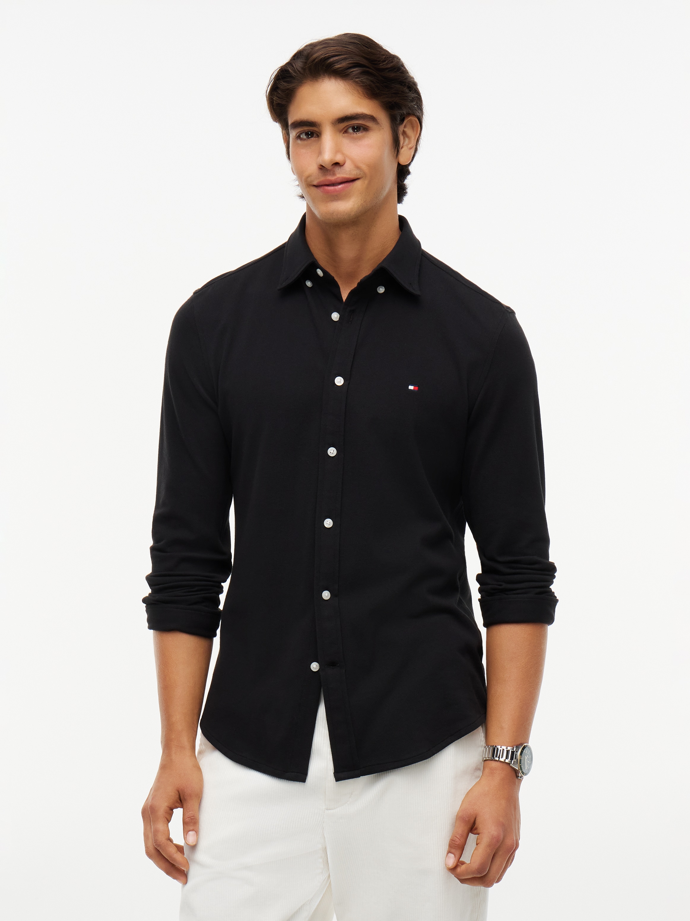 Tommy Hilfiger "KNITTED SHIRT" Button-down-Kragen, Slim Fit, Jersey-Qualität