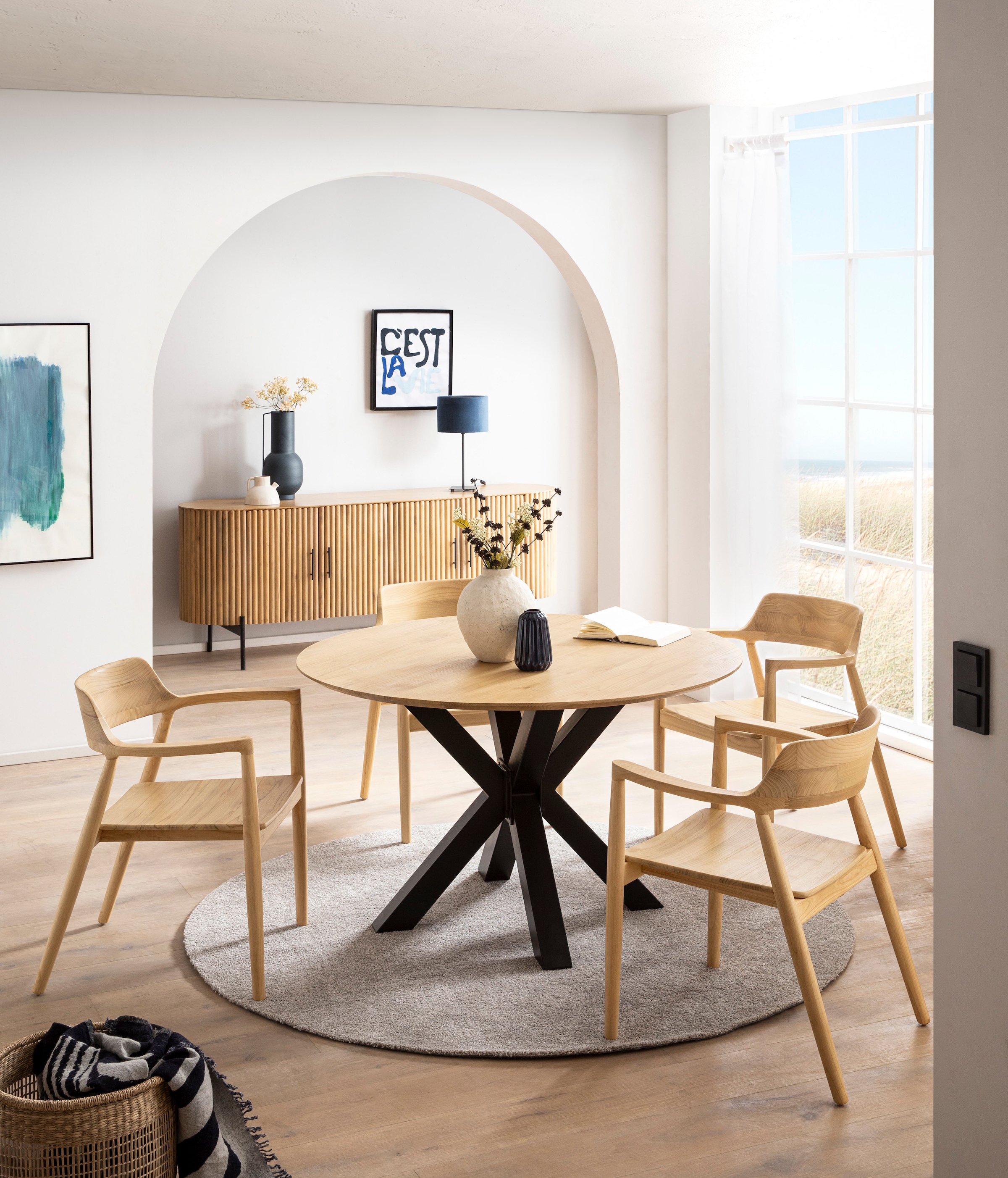 SIT Sideboard, (1 St.), Kommode, Lamellen-Design im Retro Stil, Breite 190 cm