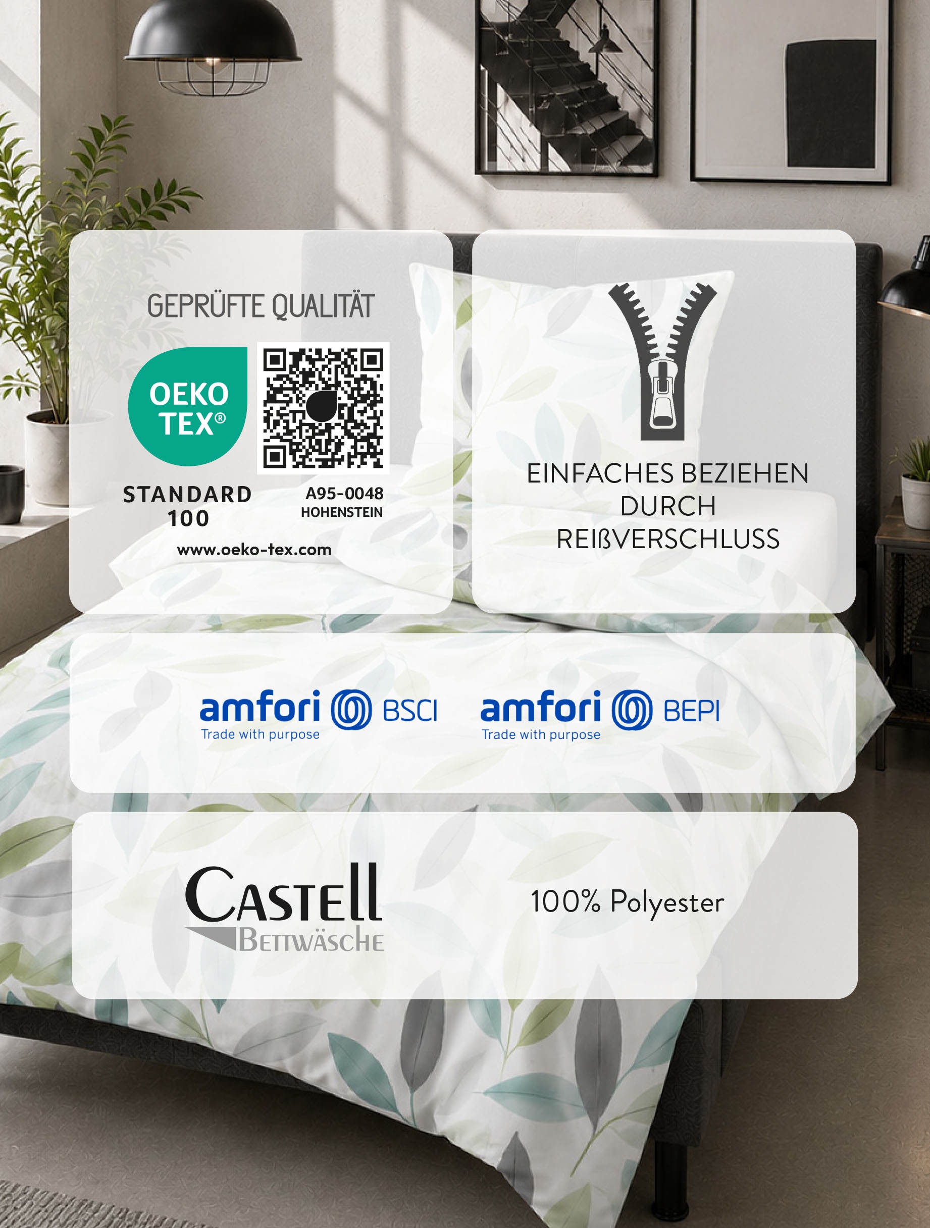 Castell - Markenbettwäsche Bettwäsche »0560969 Microfaser Bettwäsche 100% Polyester ab Größe 135x200 cm« 2 seidig glatt, Reißverschluss, geblümt