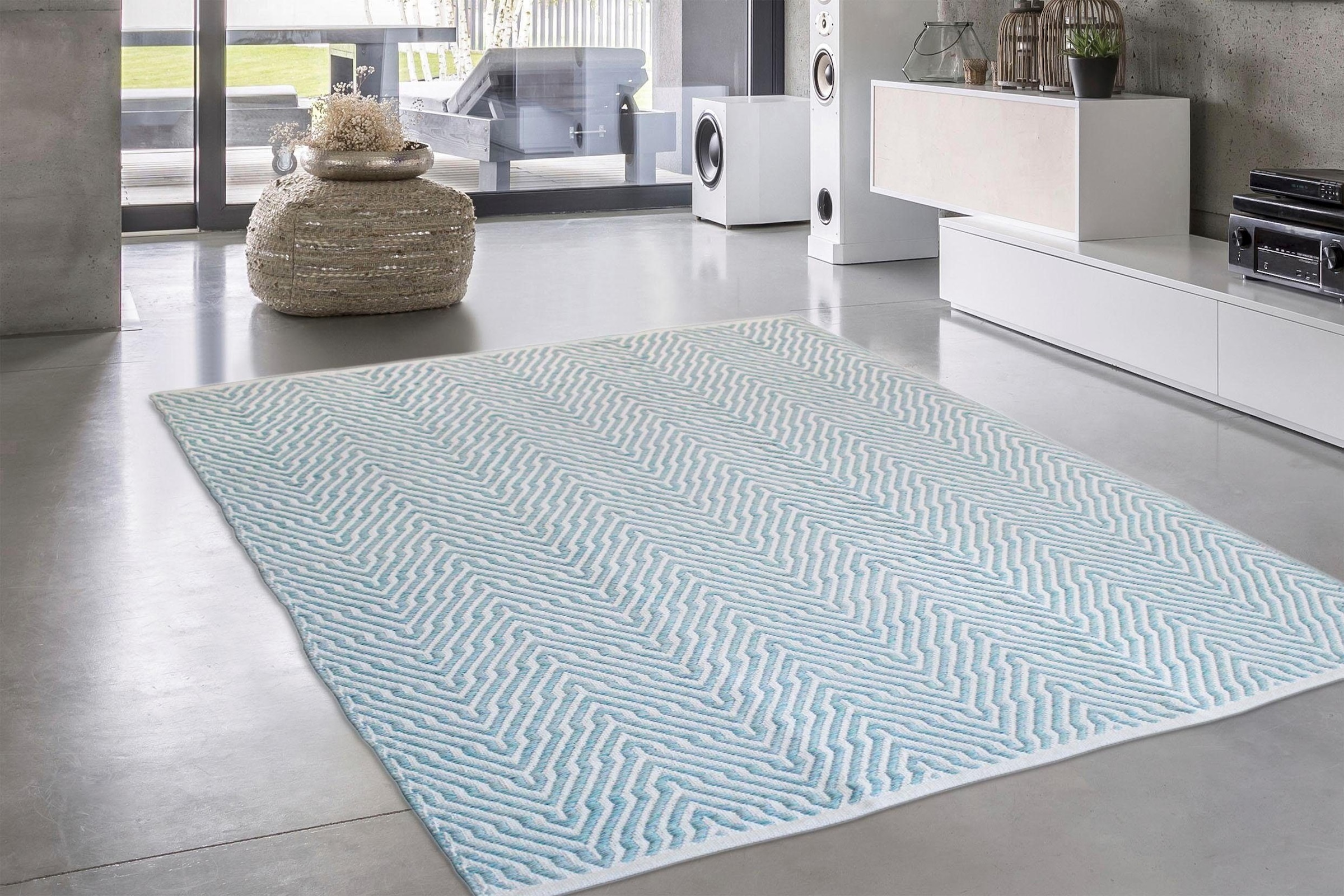 calo-deluxe "Luba 433" rechteckig 7 mm Höhe reine Baumwolle, handgewebt, Wohnzimmer, Kinderzimmer