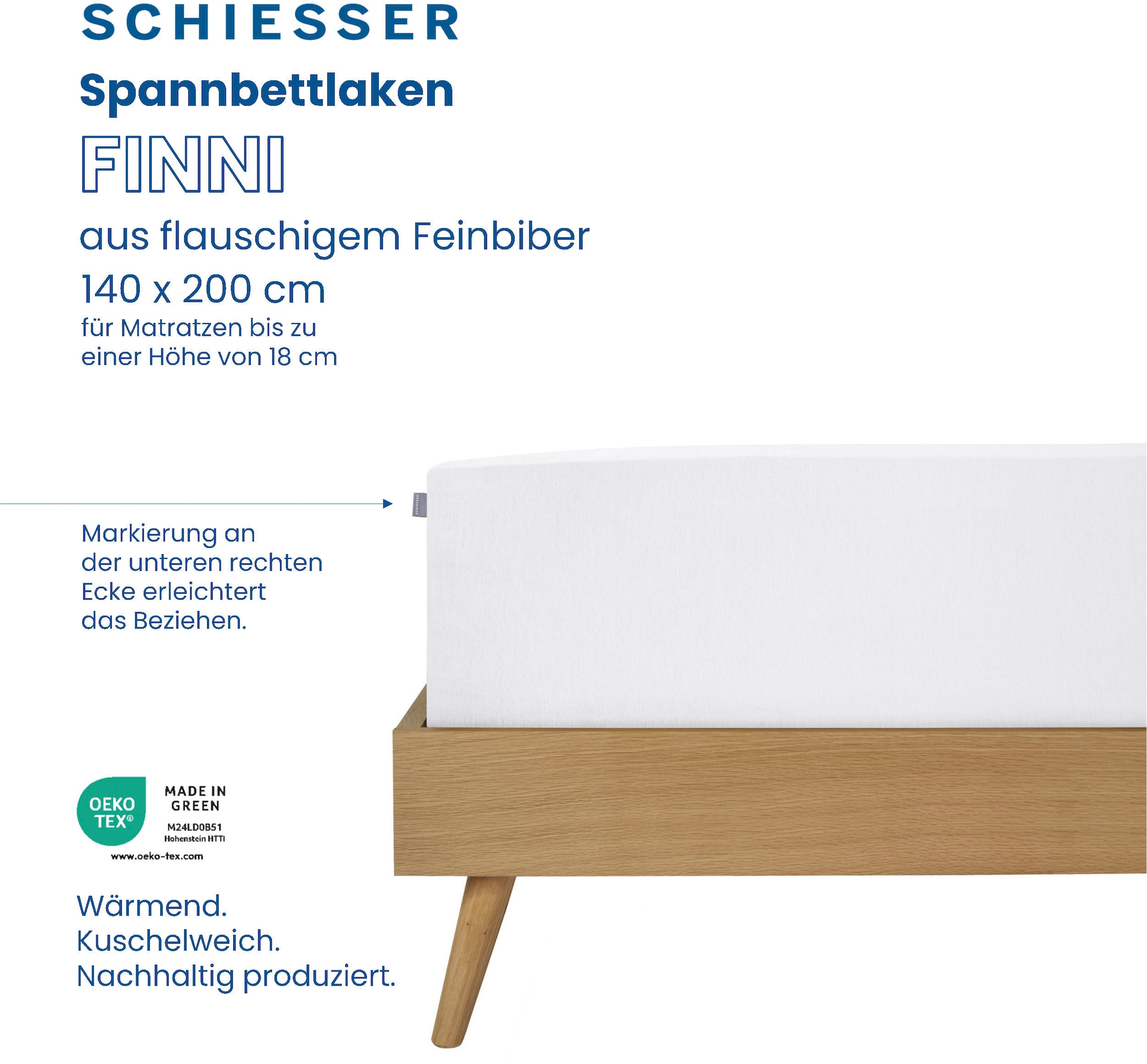 Schiesser Spannbettlaken »Finni aus wärmender Baumwolle«, für Matratzen bis zu 18 cm Höhe, Made in Green
