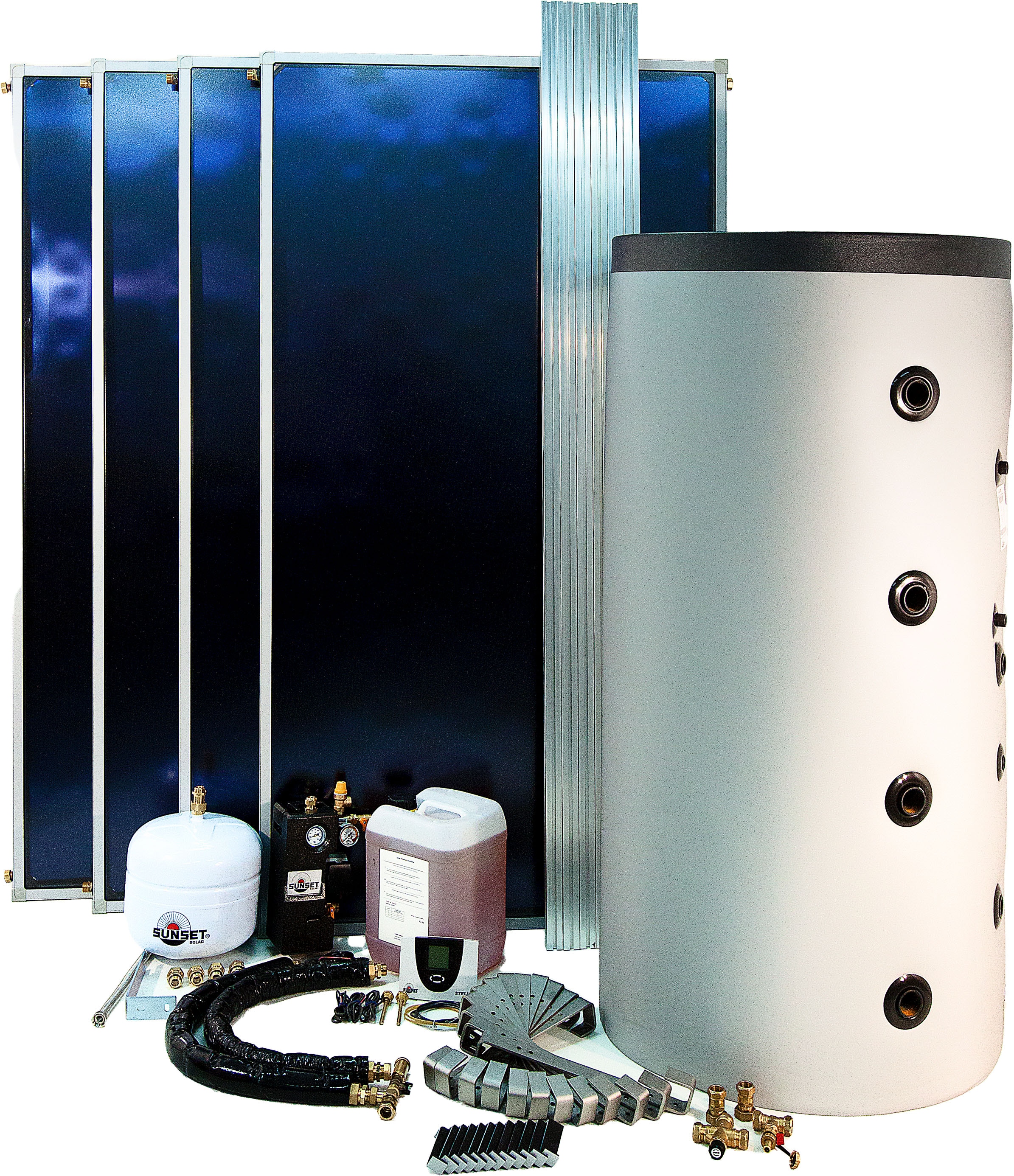 Sunset Solaranlage »»SUNone 6 HZ/2F««, (Komplett-Set), inkl. 600 Liter-Hygiene-Speicher zur BW-Erwärmung und HZ-Unterstützung