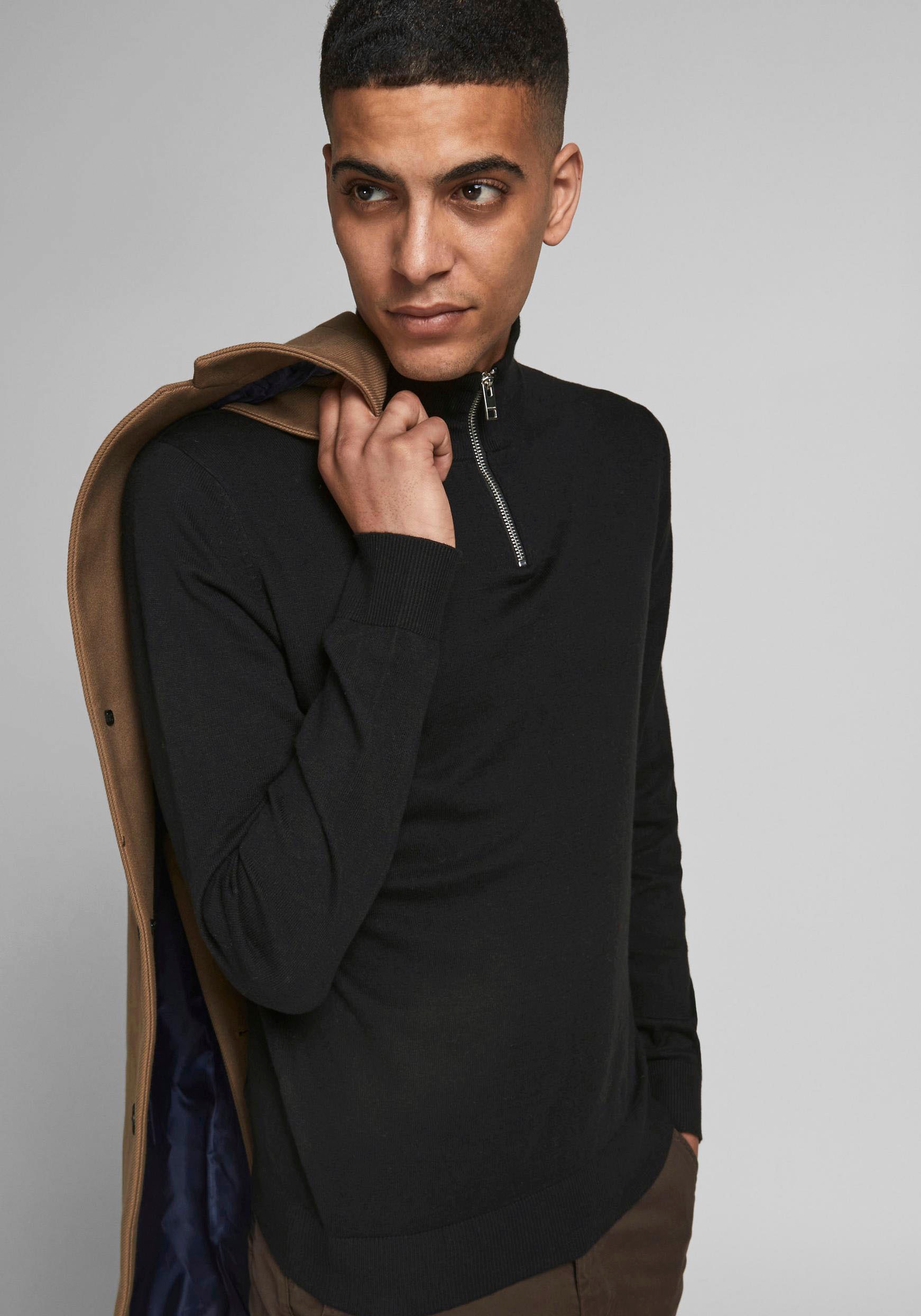 Jack & Jones Strickpullover »EMIL KNIT HALF ZIP«, mit kurzem Reißverschluss im Troyer-Look