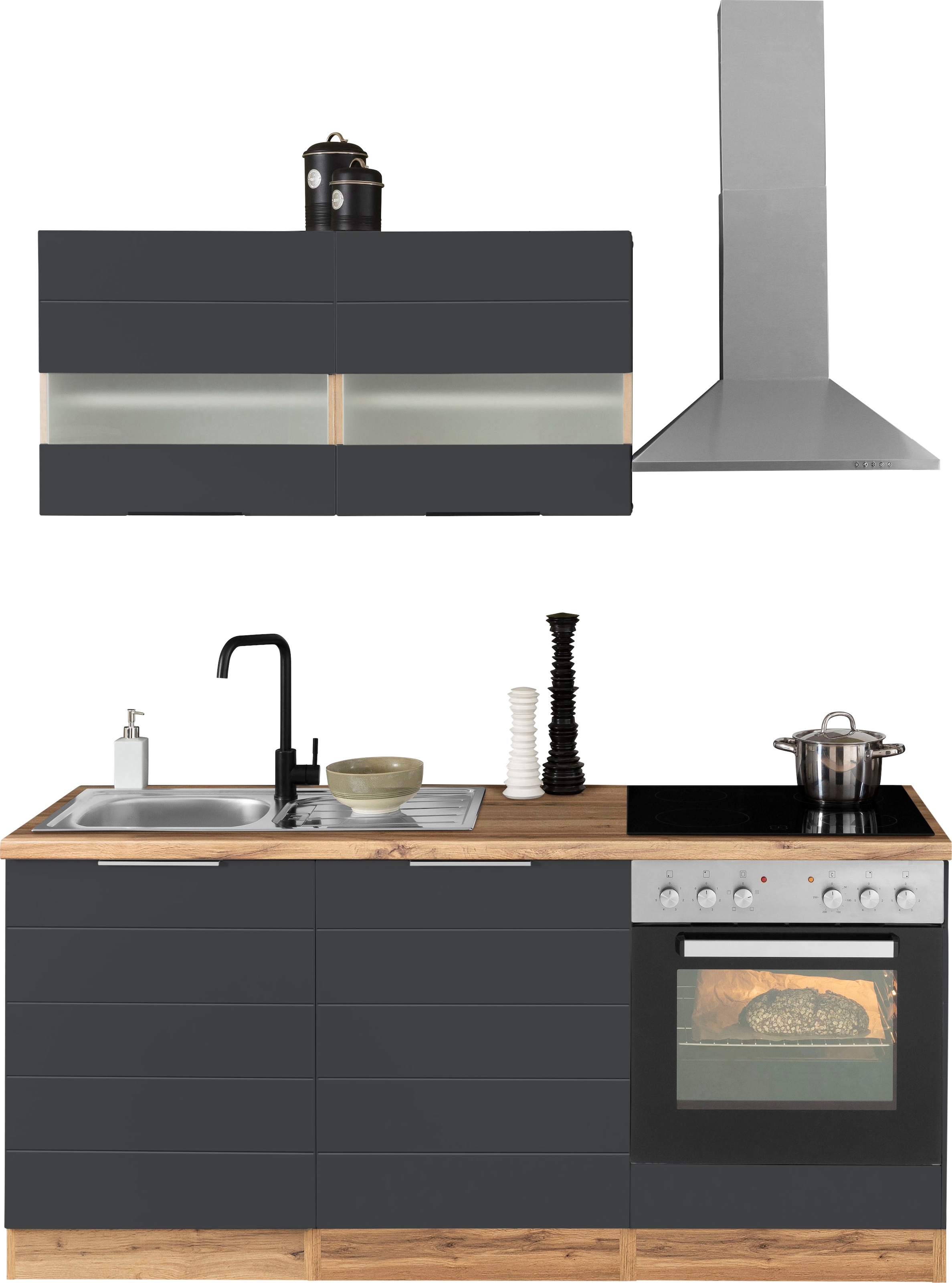 KOCHSTATION "KS-Luhe" 180 cm breit, wahlweise mit oder ohne E-Geräten, gefräste MDF-Fronten