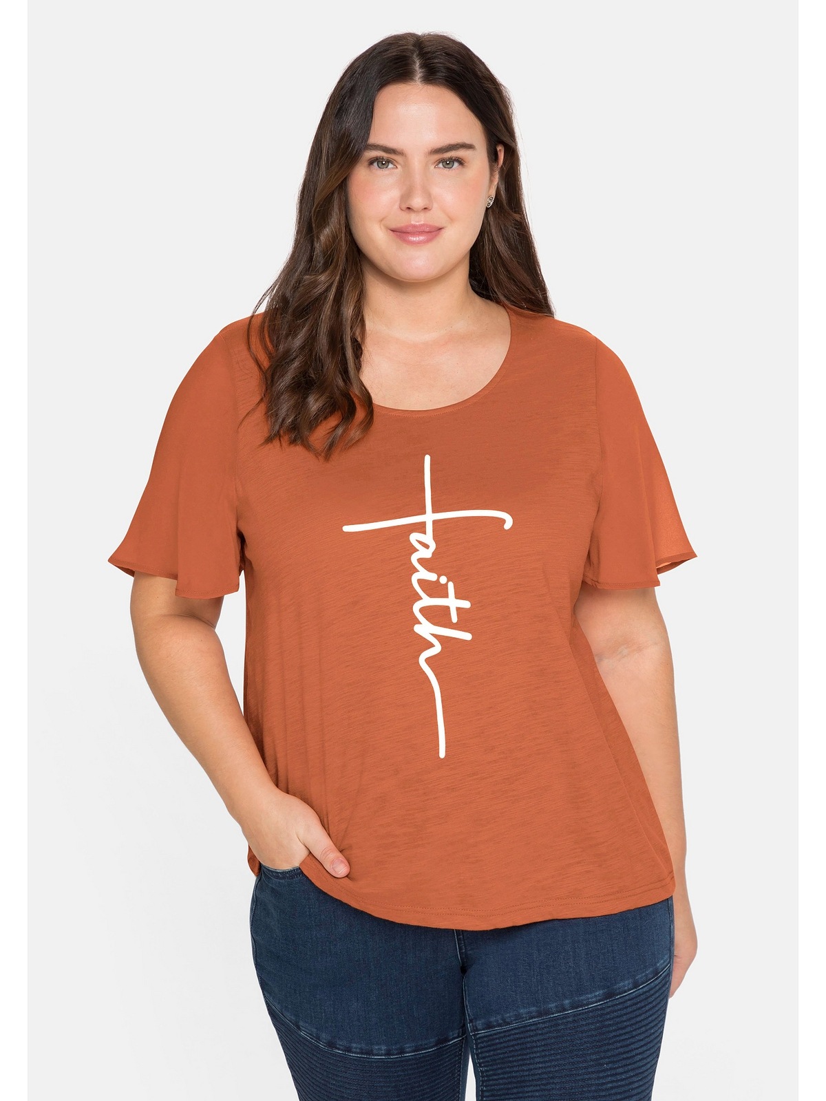 | Ärmeln Sheego BAUR kaufen Frontdruck T-Shirt »Große online weiten Größen«, und mit