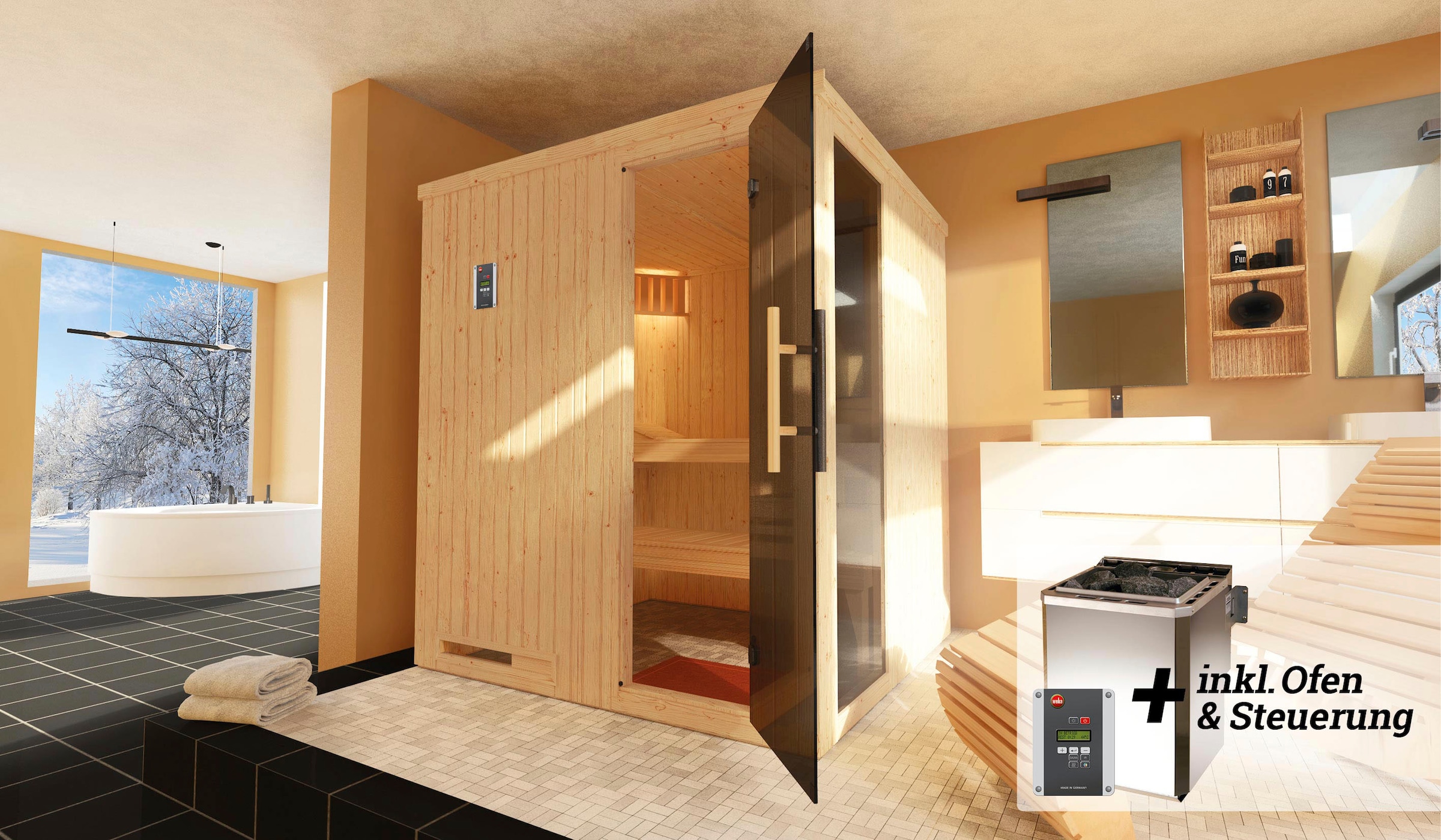 weka Sauna »Halmstad«, 7,5 kW Bio-Ofen mit digitaler Steuerung