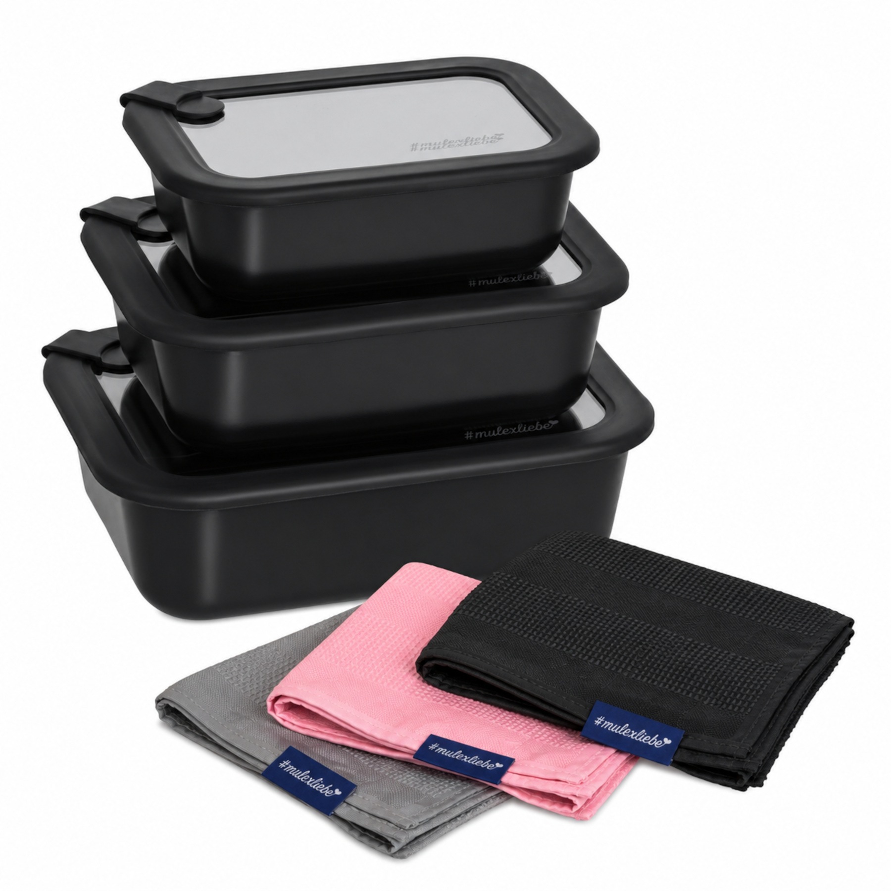 Mulex Aufbewahrungsdose "Vorratsdosen LUND HAPPY FRESH Meal Cubes mit Multifunktionstüchern" Aufbewahrungsdosen aus Borosilikatglas, luftdicht, 6er Set