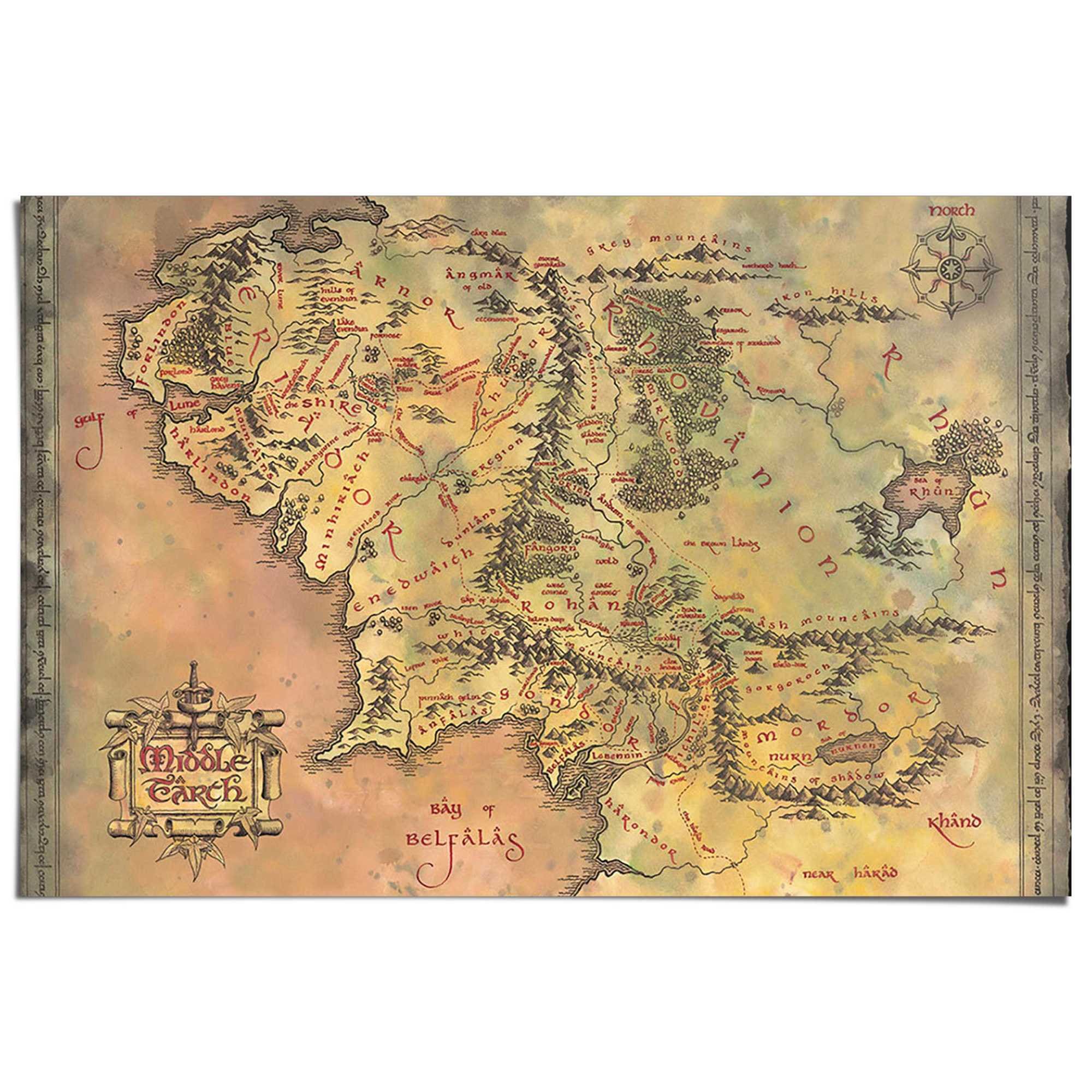 Reinders Poster "Lord of the Rings - middle earth" Kinderzimmer - Gelb - 150 gr. Papier - Film & Fernsehen - 91,5x61 cm