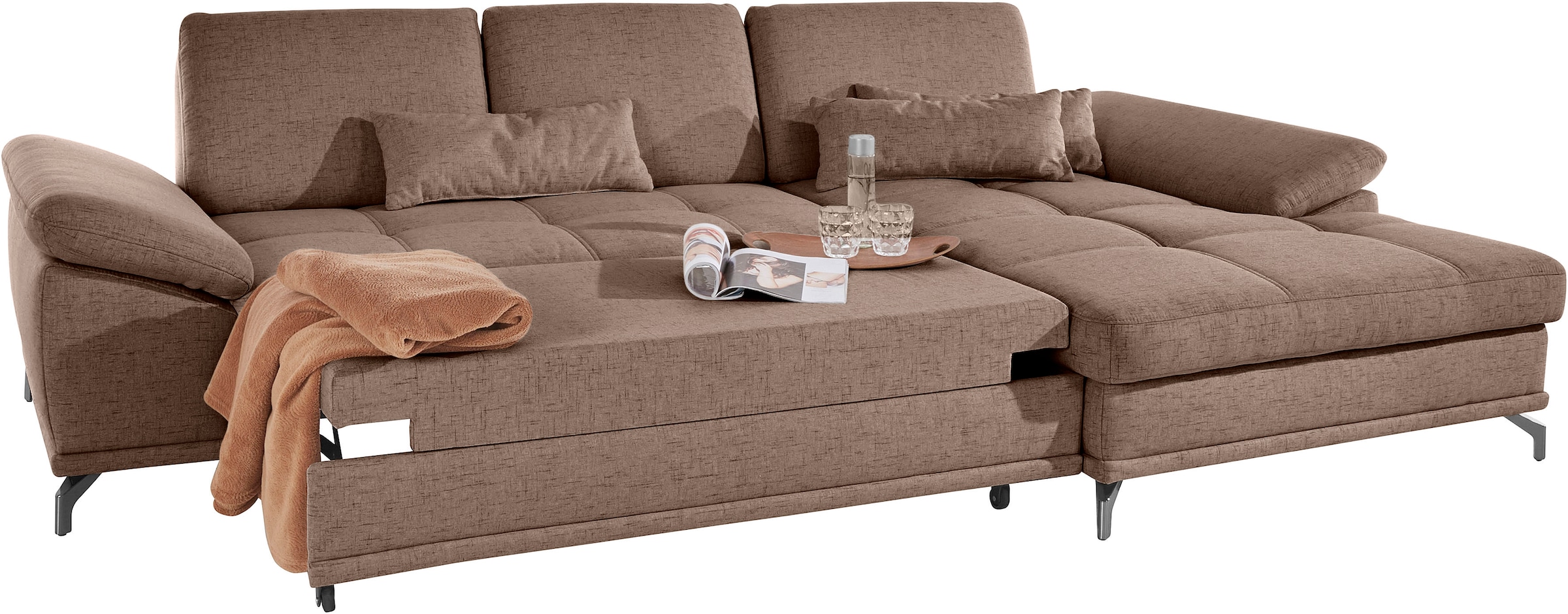 Places of Style Ecksofa Costello, mit Sitztiefenverstellung und Armlehnfunktion, incl. 3 Nierenkissen