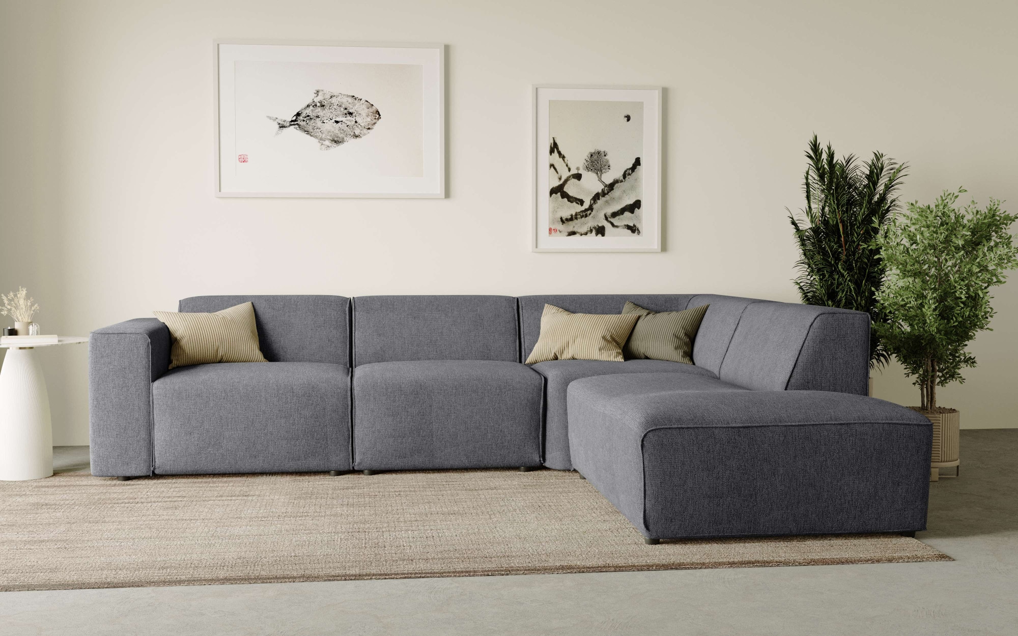 Home affaire Ecksofa "Noord mit Kedernaht, Breite 282 cm, L-Form" Webstoff, mit Wellenunterfederung, Massivholzrahmen