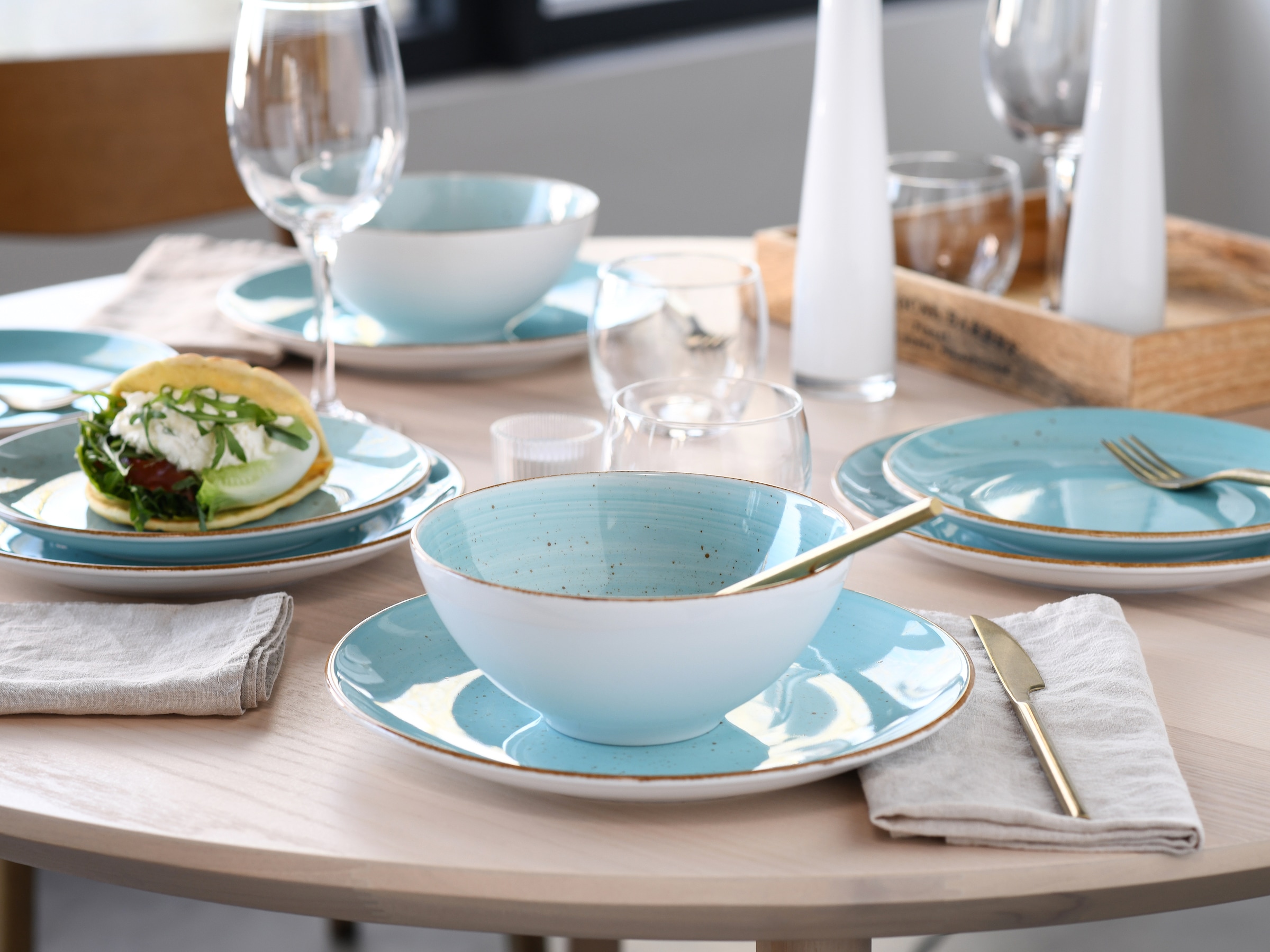 CreaTable Teller-Set »Vintage, Tellerset 12-tlg.« Naturverbundenes Design, Handgemalt