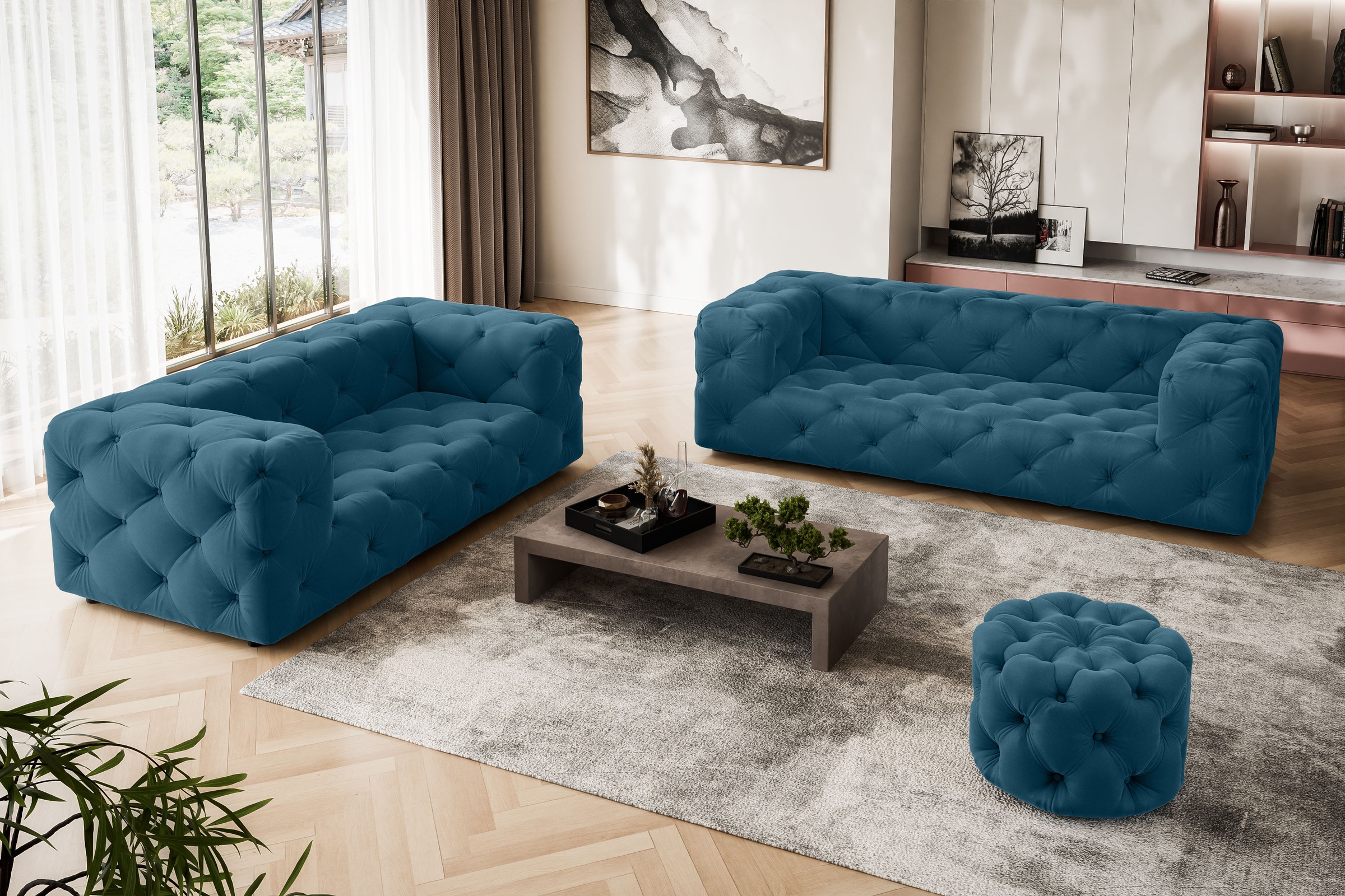 Places of Style Hocker »FOLLINA«, Polsterhocker mit klassischer Chesterfield-Knopfheftung