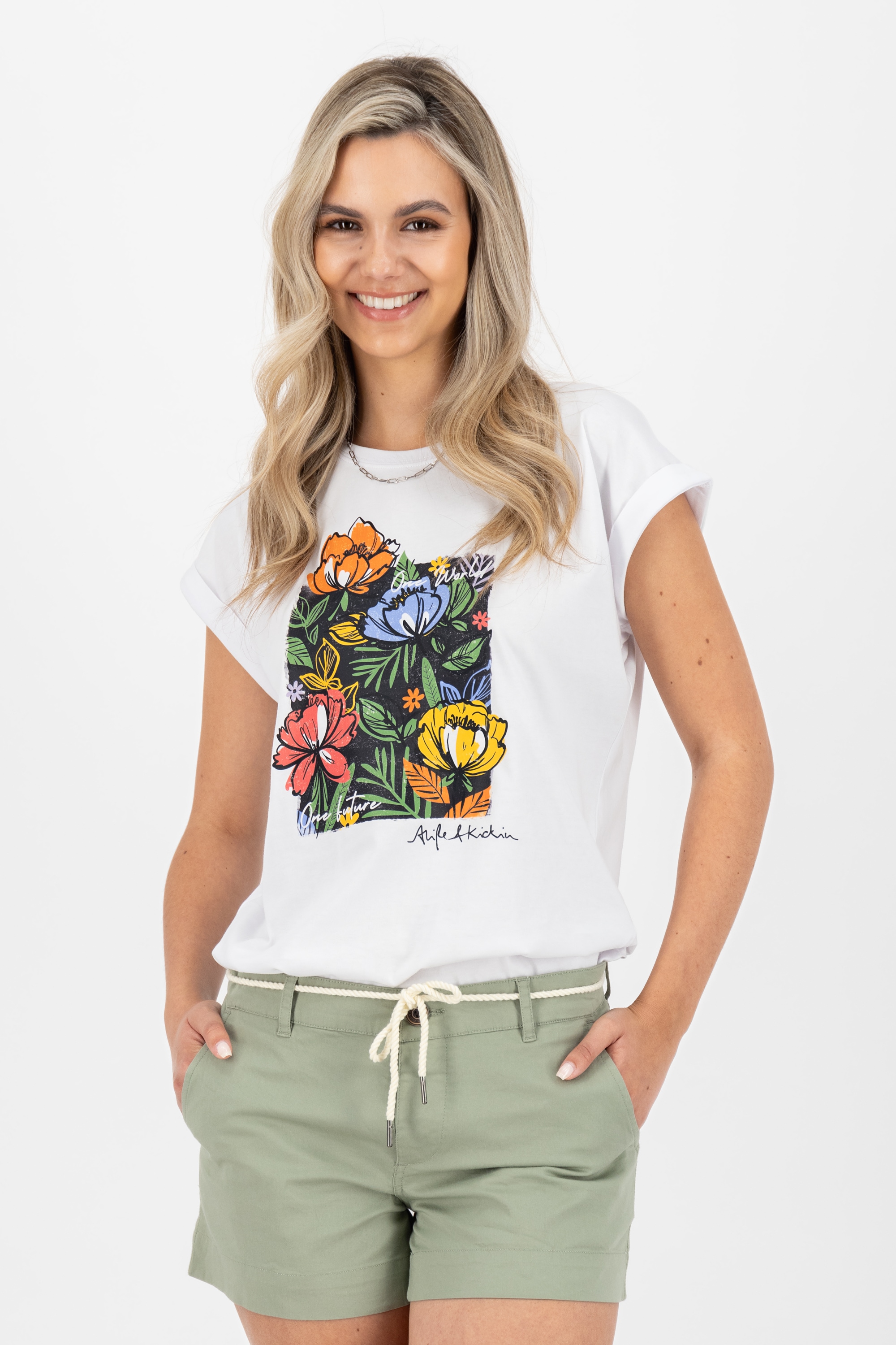 Alife & Kickin Rundhalsshirt »EnidAK P Shirt peonies Damen Kurzarmshirt, Shirt«