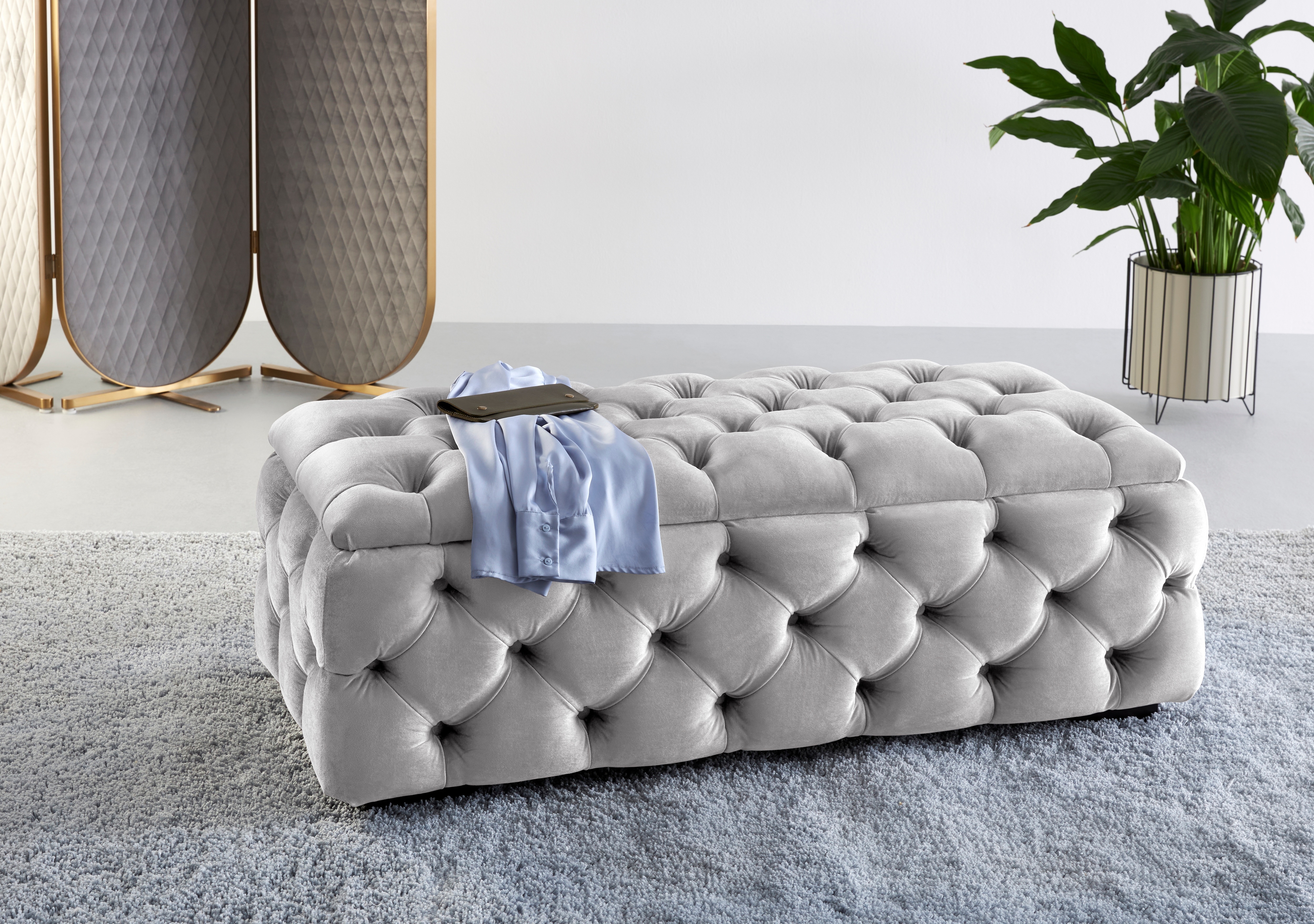 Home affaire Polsterhocker "KALINA, hochwertige Knopfheftung, B/T/H: 120/55/45 cm" mit Staufach und innenliegenden Laschen zur besseren Aufbewahrung