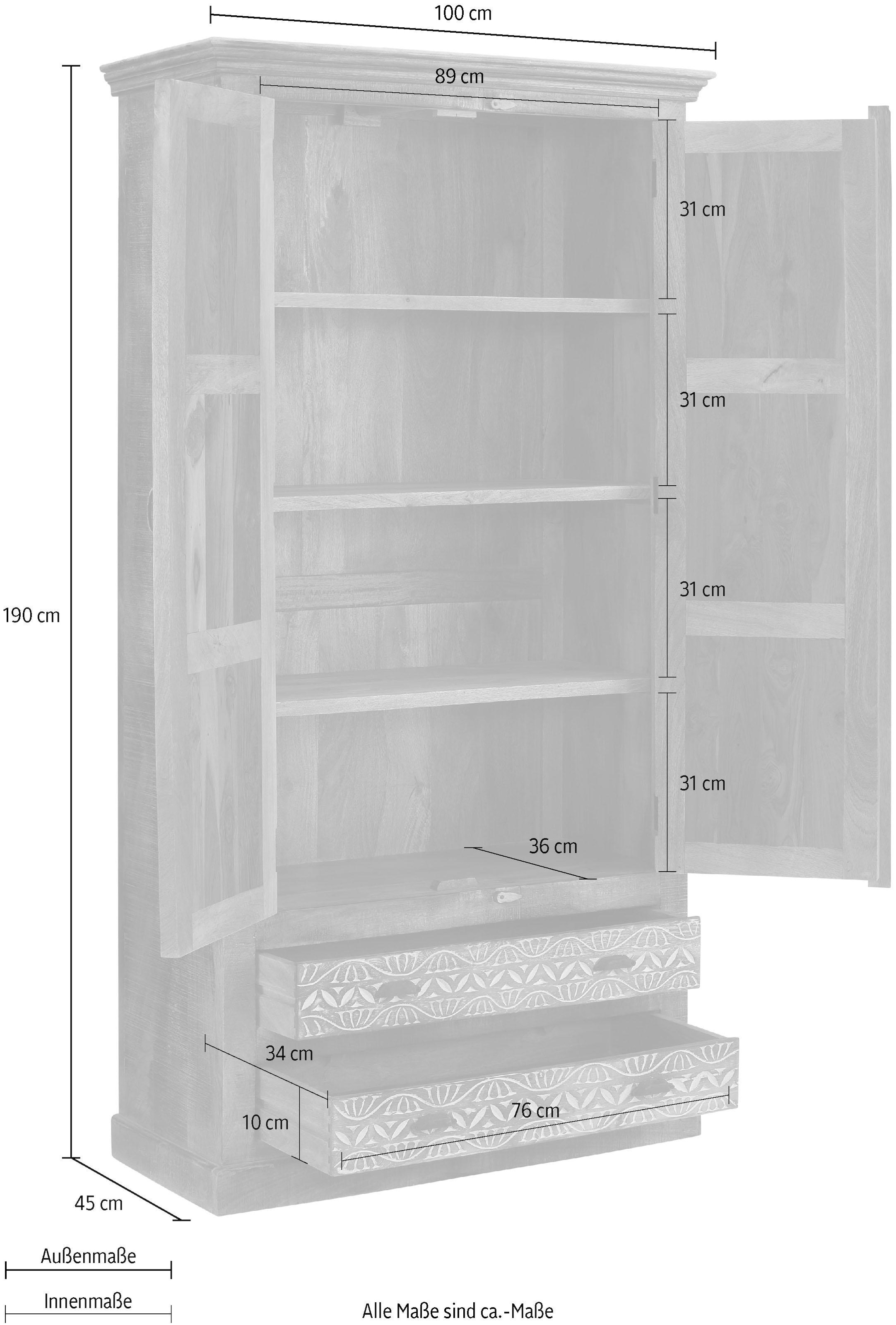 Home affaire »Maneesh«, | 190 Höhe und Mangoholz vielen massivem cm Stauraummöglichkeiten, aus BAUR Kleiderschrank