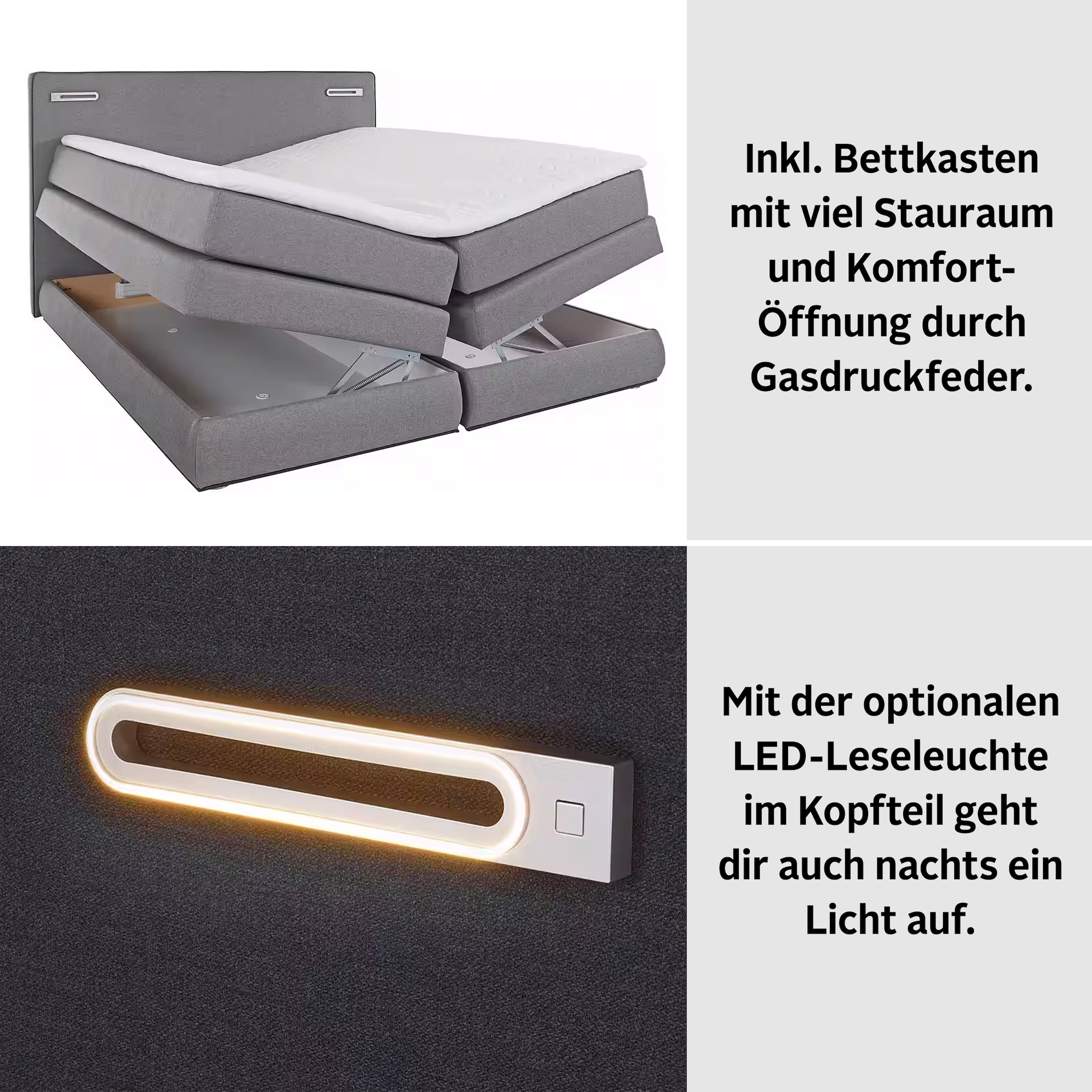 COLLECTION AB Boxspringbett »Ninoni«, inkl. Bettkasten, Topper und wahlweise mit LED-Beleuchtung, Liegefläche 180 x 200 cm
