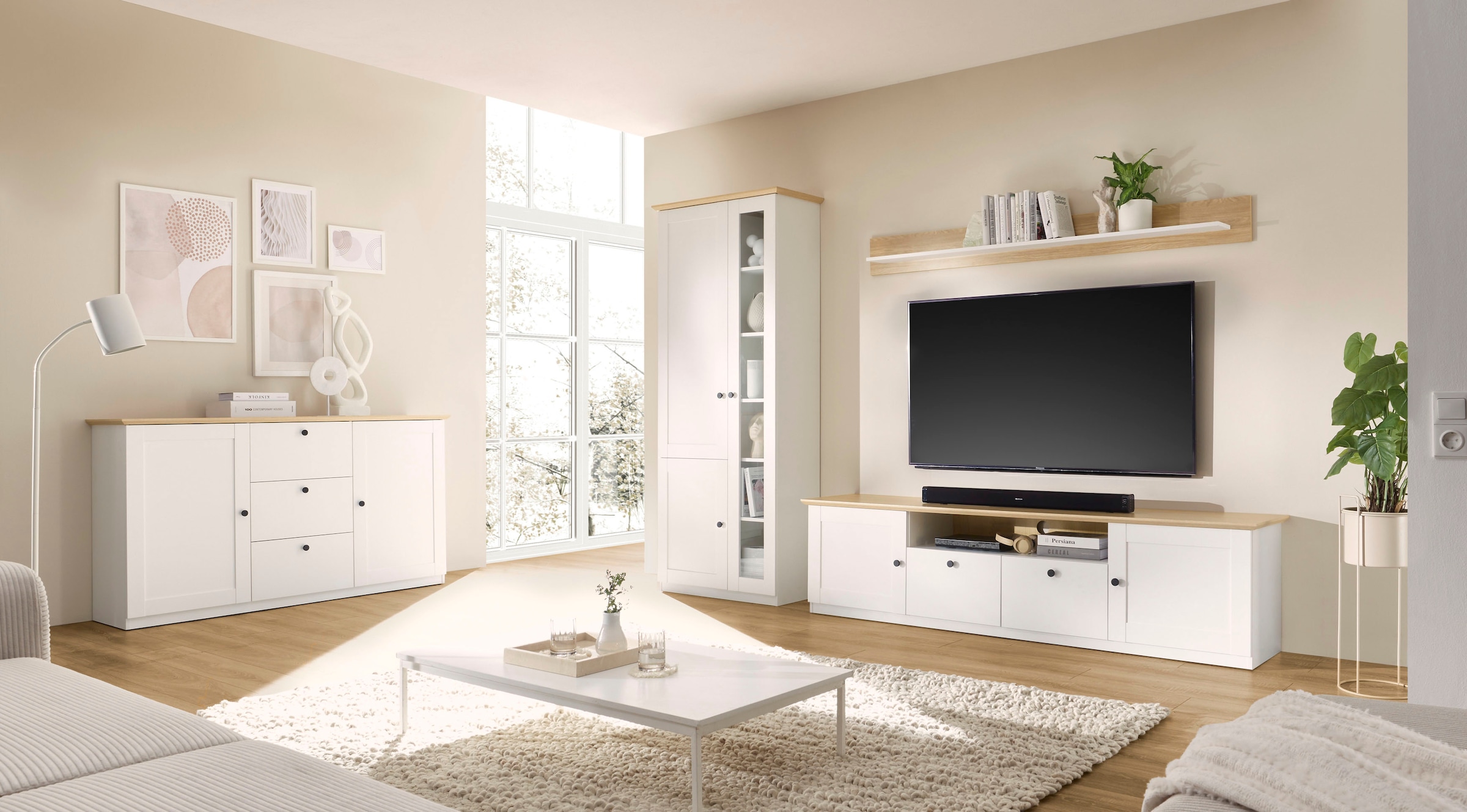 OTTO home Sideboard »Brest, Schrank im Landhausstil, Kommode, zeitloses Stauraumelement« schwarze Metallgriffe, ausreichend Stauraum, 164 cm breit