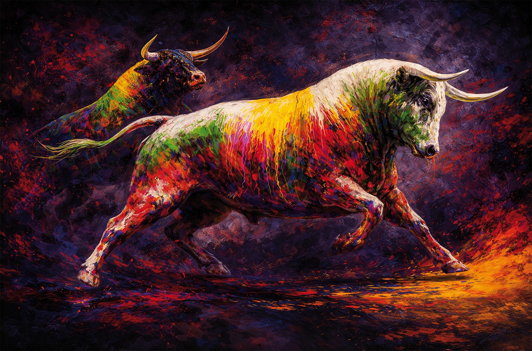 Bönninghoff Bild "Wandbild BUNTER STIER 78x118 cm – Leinwandbild Keilrahmen Deko modern" Kuh Kühe Tiere auf Keilrahmen gespannt