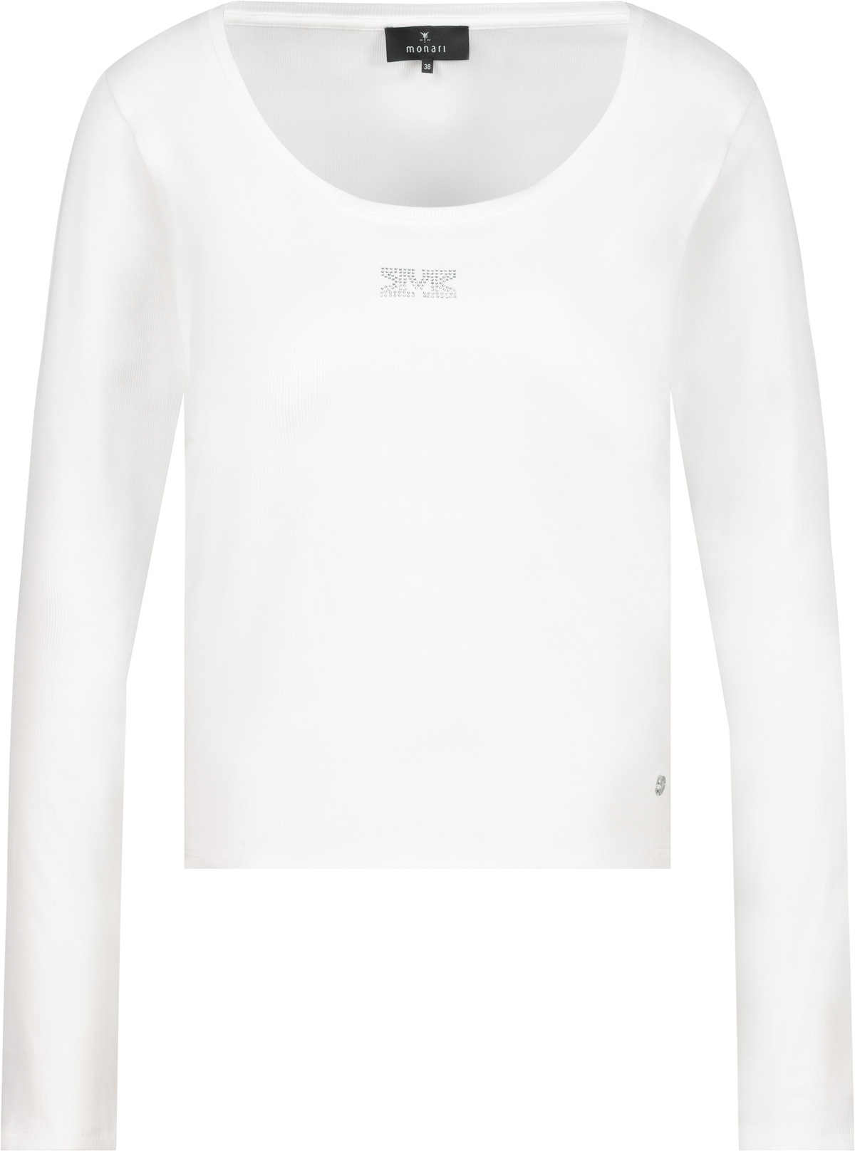 Monari Langarmshirt »Shirt Rippe Schmuck«, Mit weitem Rundhalsausschnitt