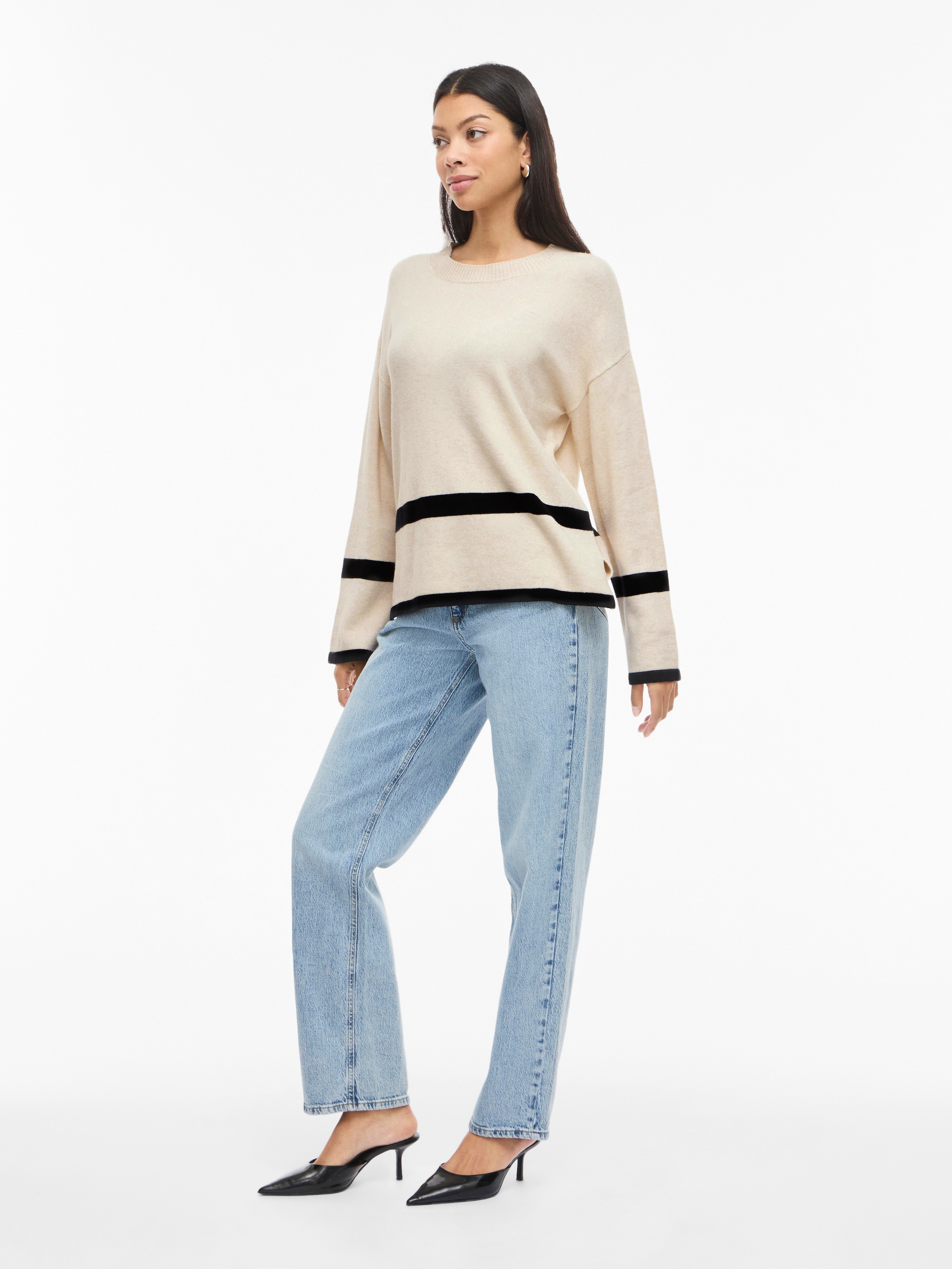 Vila Rundhalspullover »VIRIL O-NECK OVERSIZE L/S KNIT TOP- NOOS« Materialmix, oversize