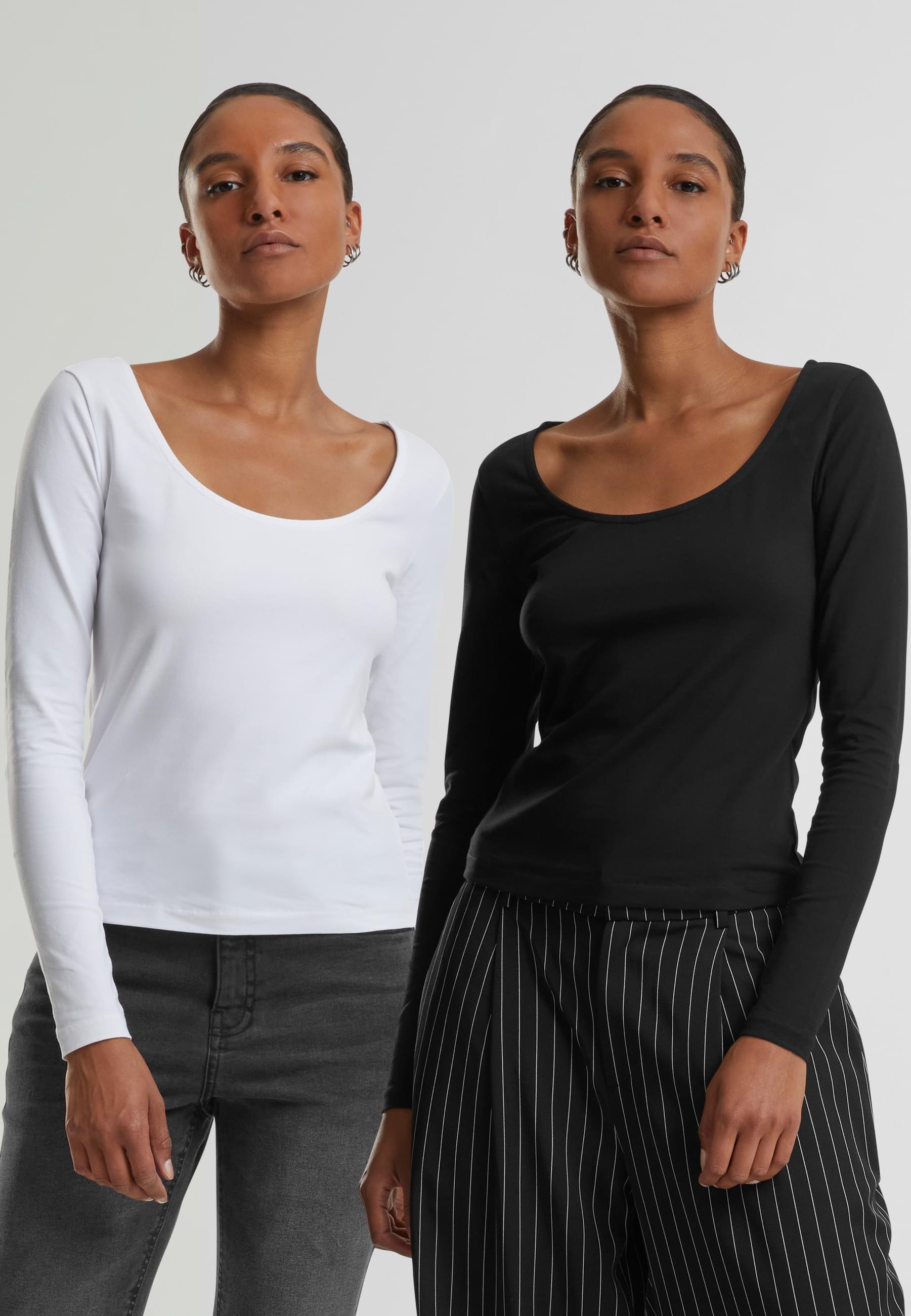 URBAN CLASSICS Longsleeve »Urban Classics Ladies Wide Neck Longsleeve 2-Pack«, (1 tlg.)