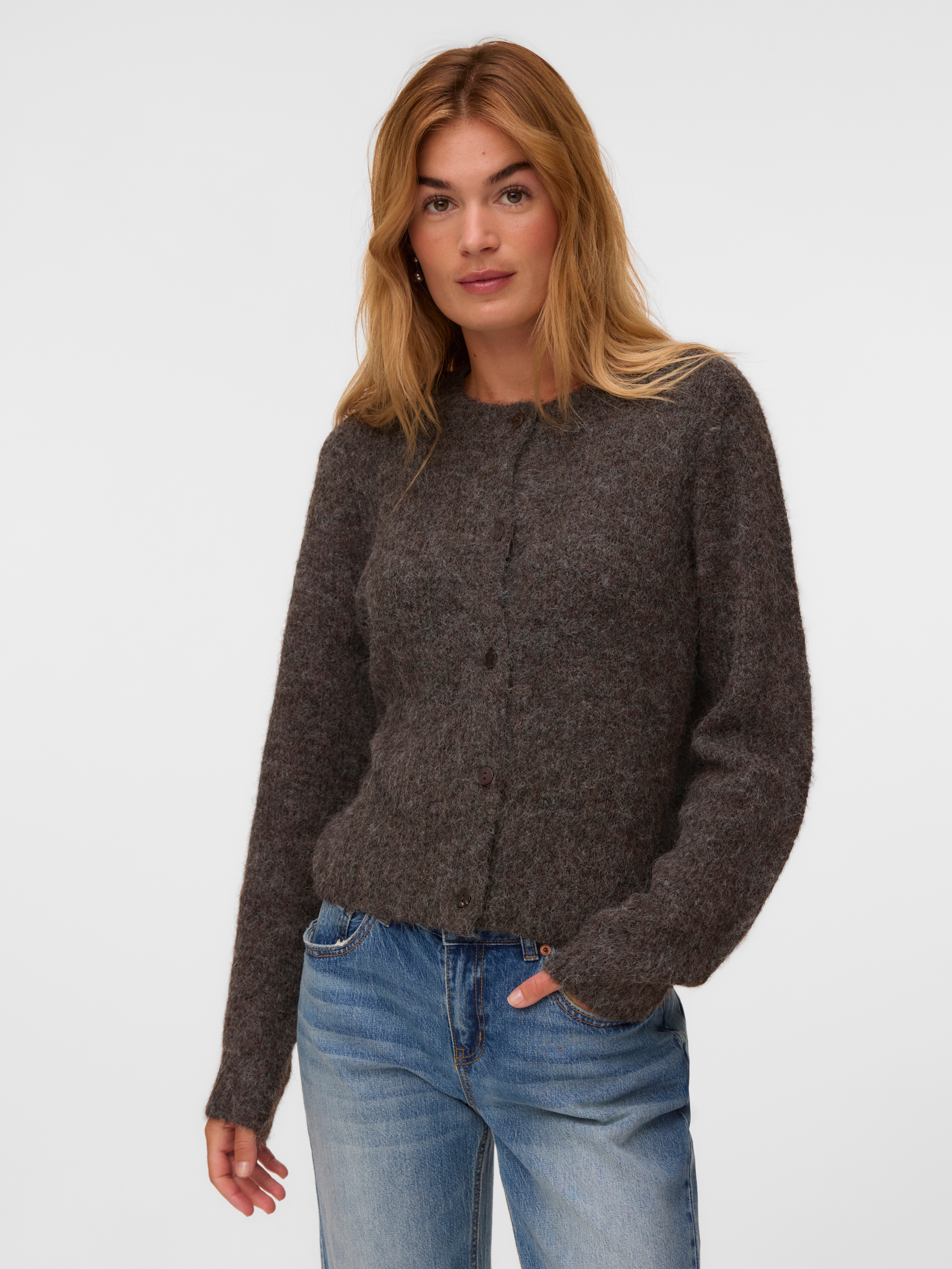 Vero Moda Strickjacke "VMNOVAH LS O-NECK BUTTON CARDI GA NOOS" Materialmix, regular fit