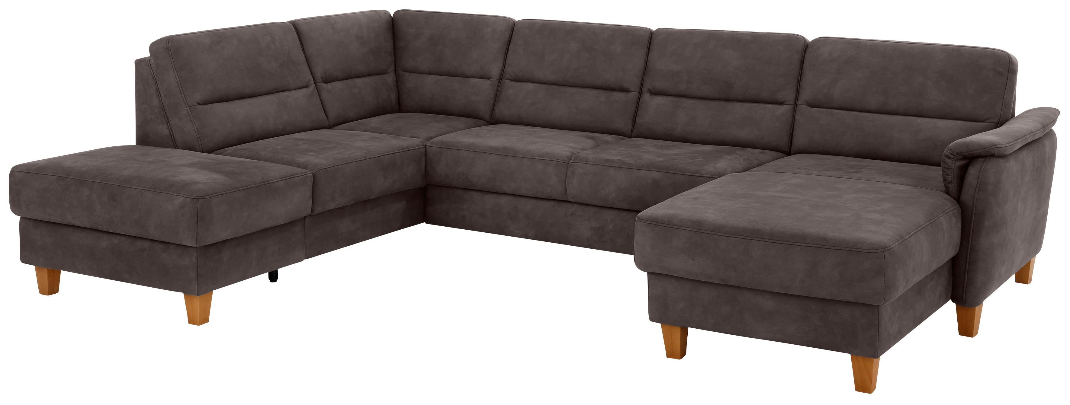 Home affaire Wohnlandschaft "Palmera U-Form, B: 308 cm, große Stoff + Leder Auswahl" mit Schlaffunktion & Bettkasten, Federkern, XXL-Wohnlandschaft